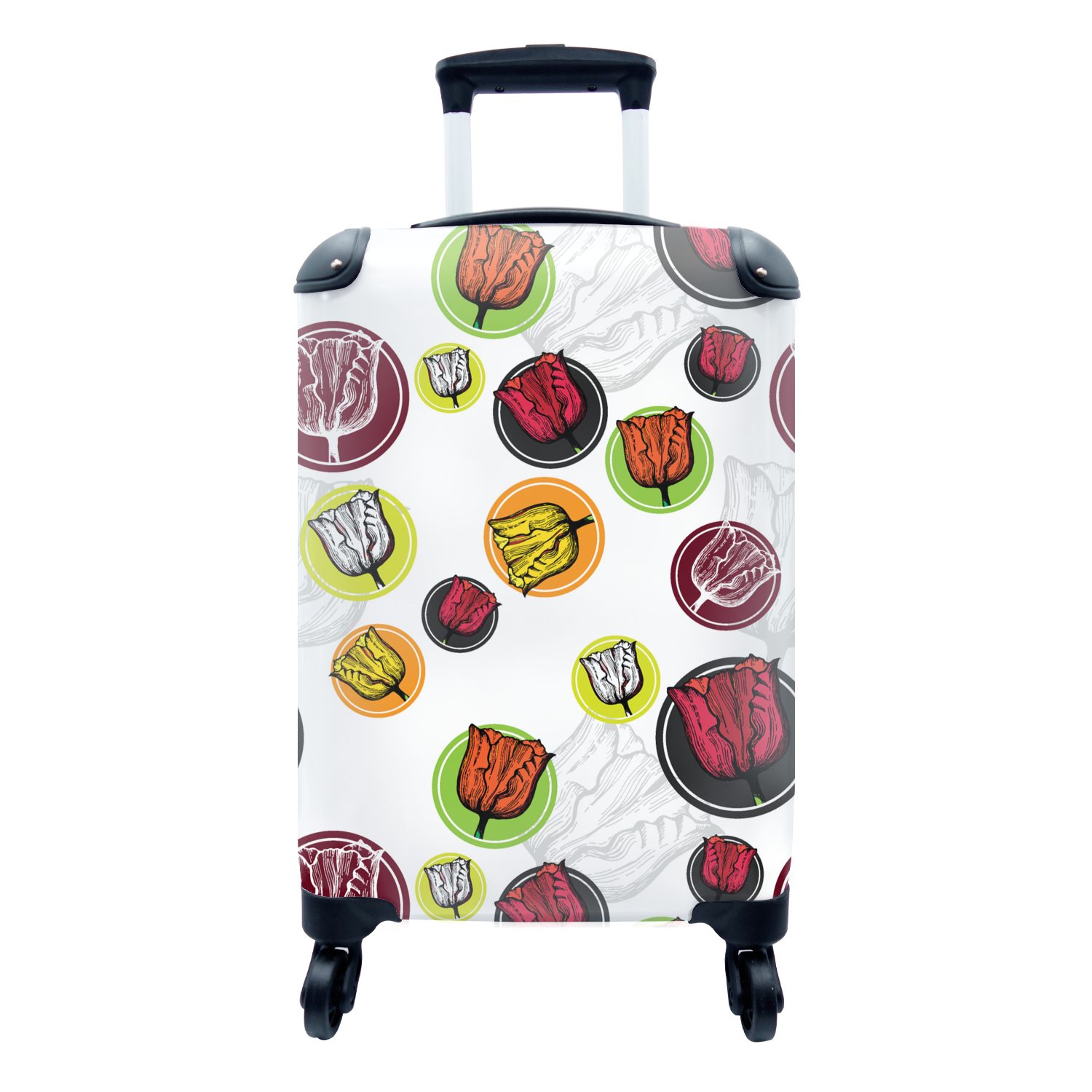 MuchoWow Handgepäckkoffer Tulpe - Blumen - Muster, 4 Rollen, Reisetasche mit rollen, Handgepäck für Ferien, Trolley, Reisekoffer