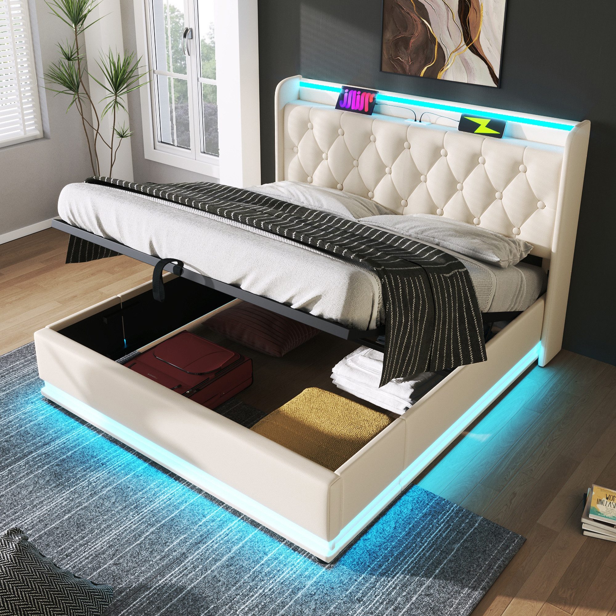HAUSS SPOLE Polsterbett 160x200cm mit LED-Beleuchtung, günstig online kaufen