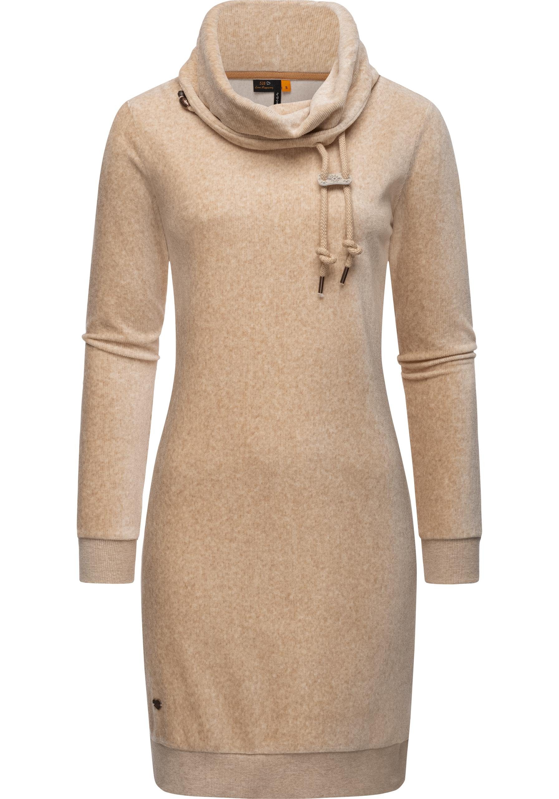 Ragwear Sweatkleid Chloe Velvet stylisches Langarmkleid in Samtoptik sand