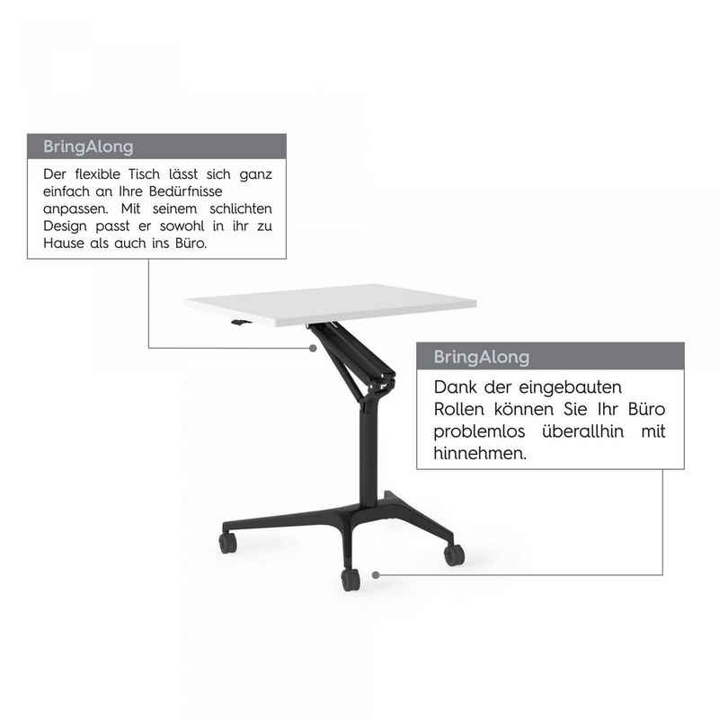 Actiforce Stehtisch BringAlong Gasfedertisch FLEXI (höhenverstellbar durch Gasfeder, ergonomischer & flexibler Schreibtisch), Tischplatte: 80*67 cm