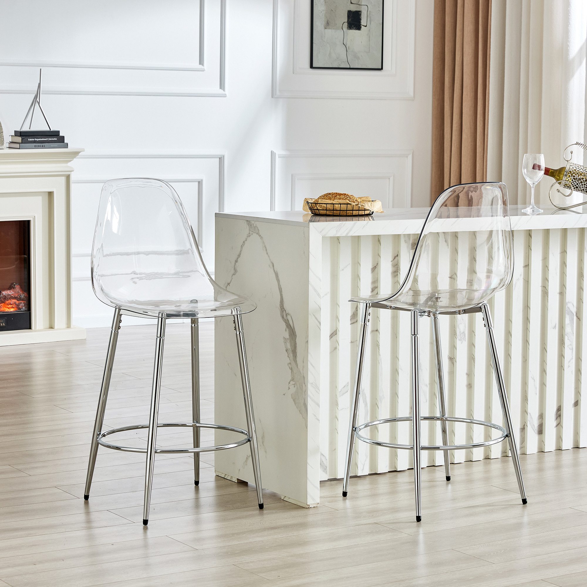 Totnz Barhocker 2er-Set transparente Barhocker mit schwebendem Design (ergonomisch, pflegeleicht, X-förmiges Metallgestell, rutschfest, Fußablage), für Küche & Theke