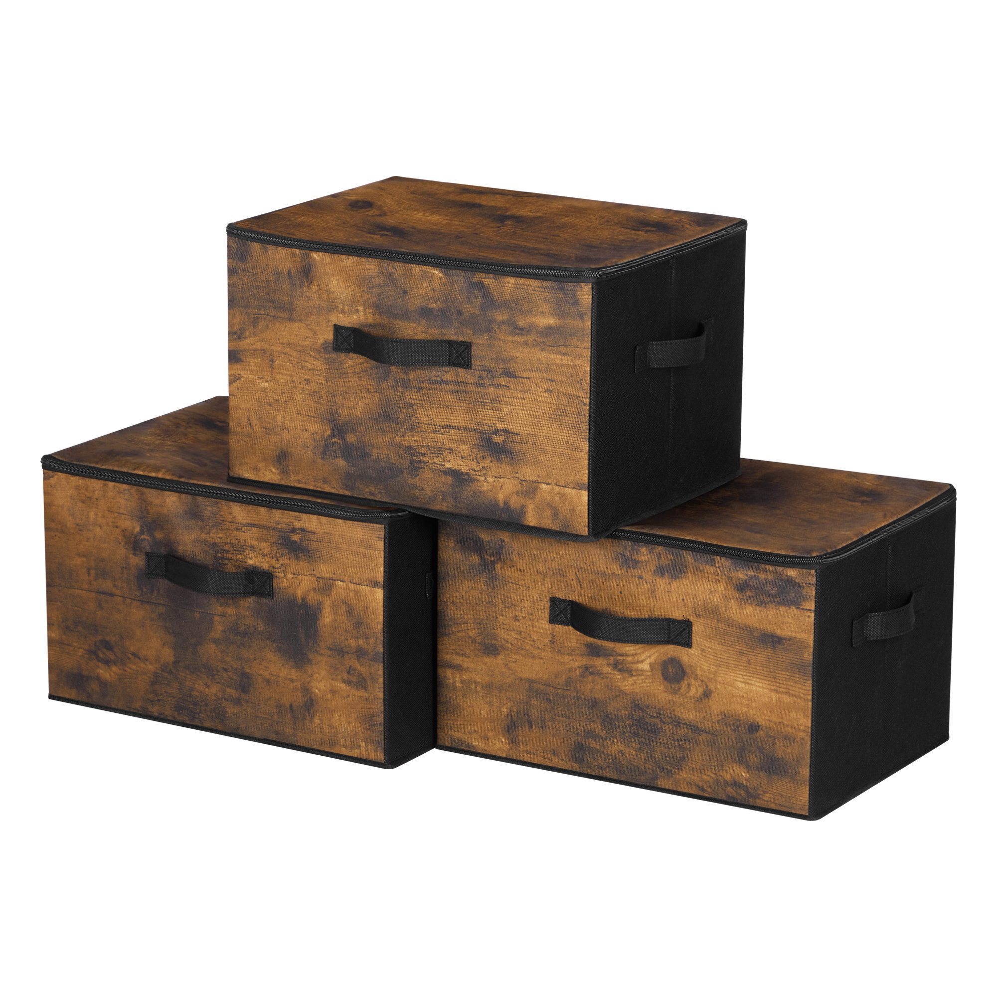 SONGMICS Aufbewahrungsbox mit Griffen, Kleidung Organizer, Vliesstoff, 3er Set, 40 x 30 x 25 cm,faltbare Stoffbox mit Deckel
