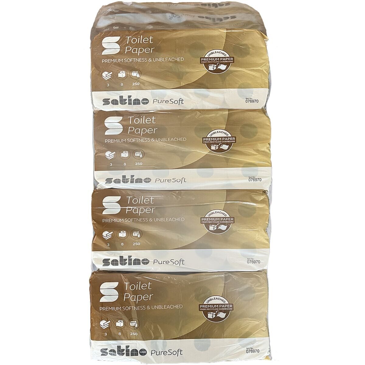 Satino Toilettenpapier PureSoft (8-St), 3-lagig, natur mit Prägung, 250 Blatt/Rolle