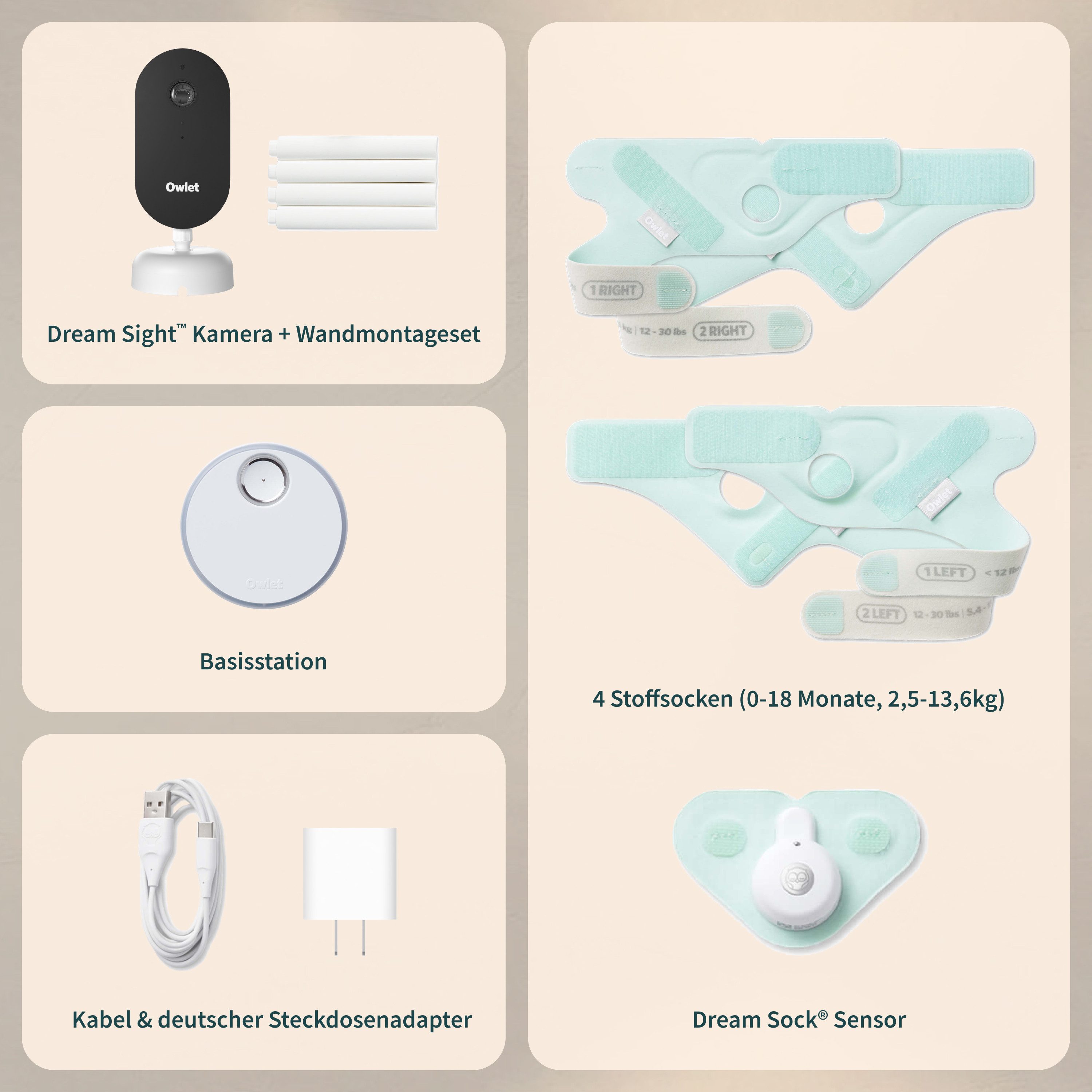 Owlet Baby Care DE Babyphone Videoüberwachung 2K-HD mit App & zertifiziertem Dream Sock® Sensor