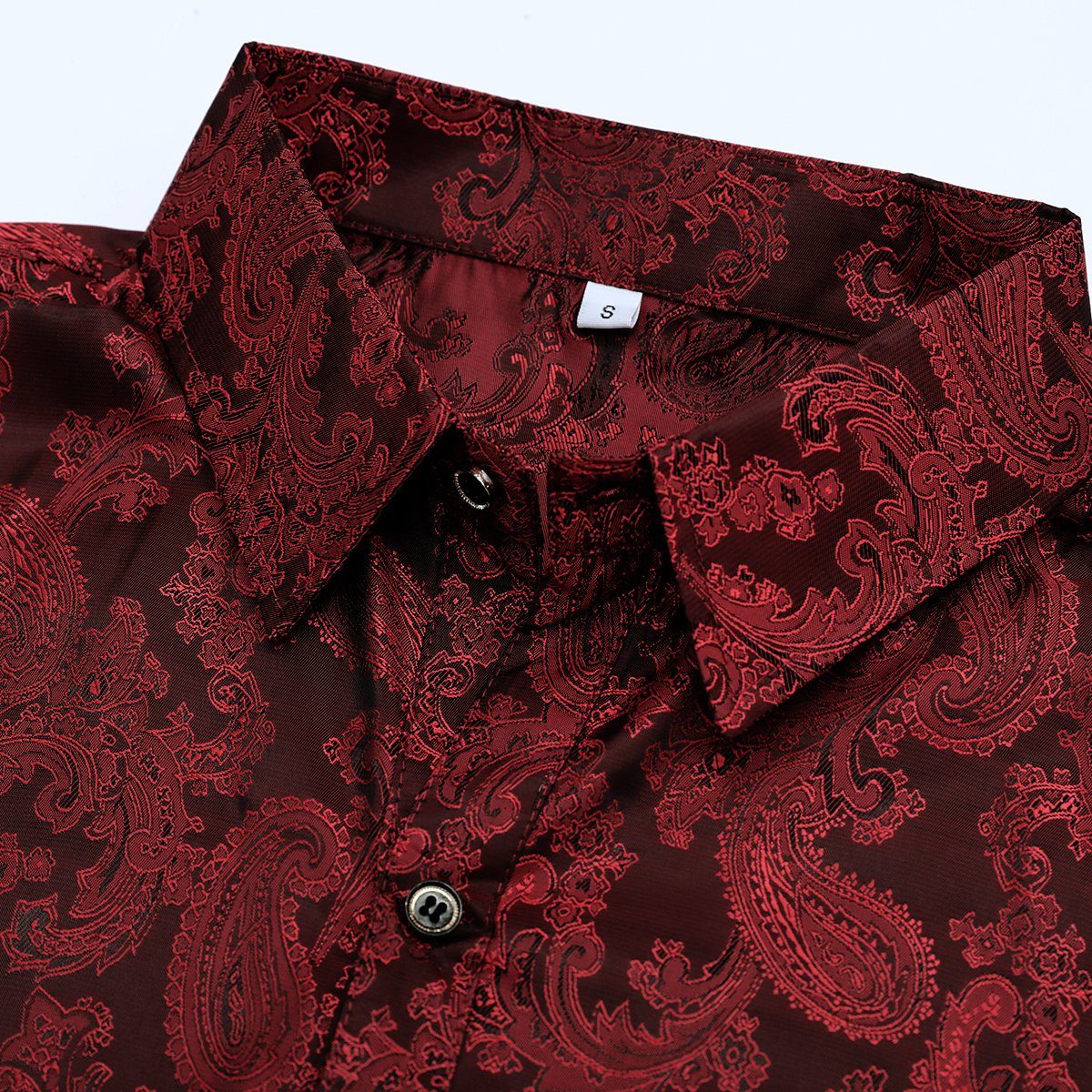 Allthemen Langarmhemd Herren Paisley Freizeithemd mit floralem Muster dünnes Sommerhemd – Bild 3 von 5