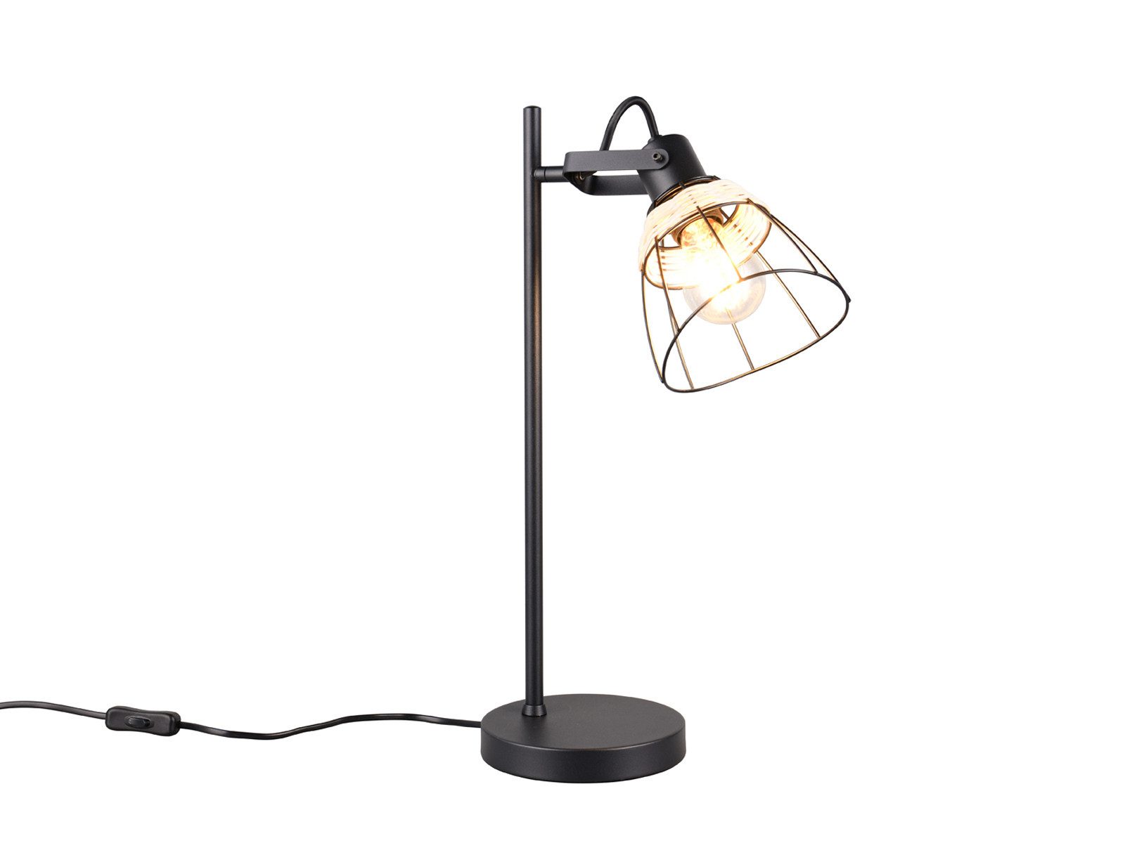 Reality Leuchten LED Schreibtischlampe, Dimmfunktion, LED wechselbar, über Schalter in 3 Stufen dimmbar, warmweiß, groß-e Industrial mit Lampenschirm Rattan Drahtgestell, Höhe 50cm