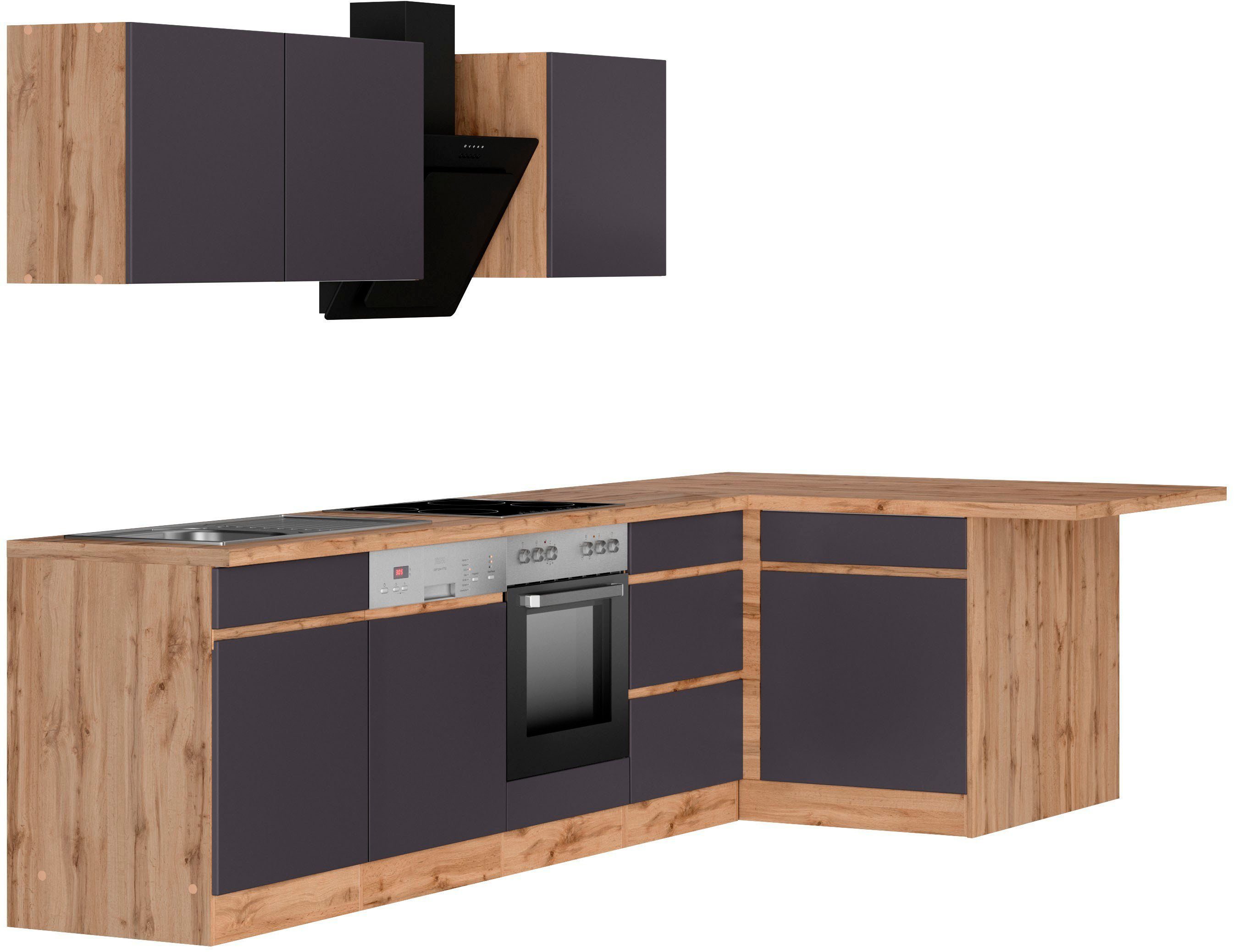 KOCHSTATION Winkelküche KS-Riesa, Stellbreite 340x150 cm, wahlweise mit oder ohne E-Geräte