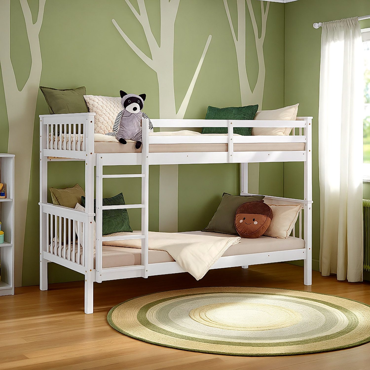Homestyle4u Etagenbett 90x200 für 2 Kinder Weiß Doppelstockbett Leiter Hochbett Treppe Holz (Set mit 2x Lattenrost, mit 2x Lattenrost), Kiefer, umbaubar zu 2 Betten, einzeln stellbar, geteilt