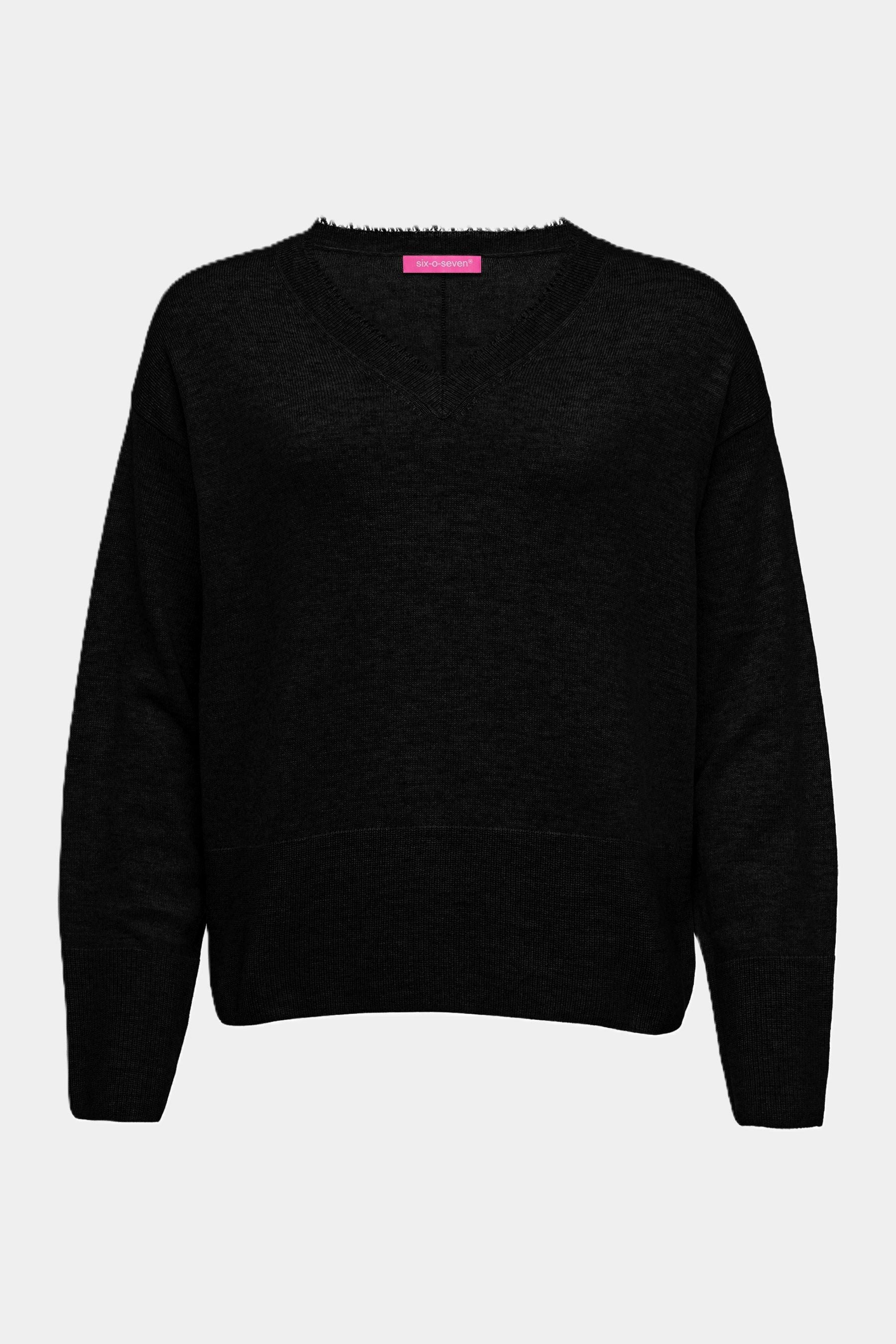 six-o-seven Strickpullover Six-o-Seven Strickpullover mit Fransen - BLACK