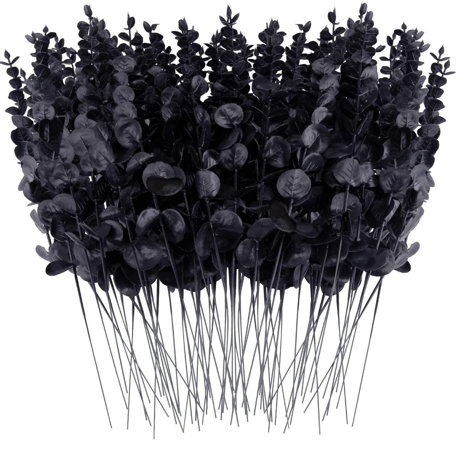 Kunstzweig Künstliche Eukalyptus Zweige 72 Stk. Schwarz, LuxusKollektion, Höhe 7 cm