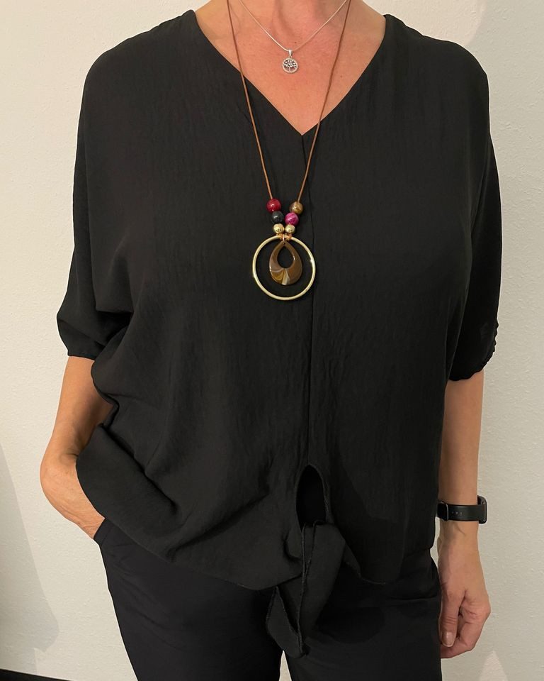 ITALY VIBES Kurzarmbluse – Kurzarmbluse, Gratis Kette inklusive - ONE SIZE passt hier Gr. S - XXL,- mit gratis Kette