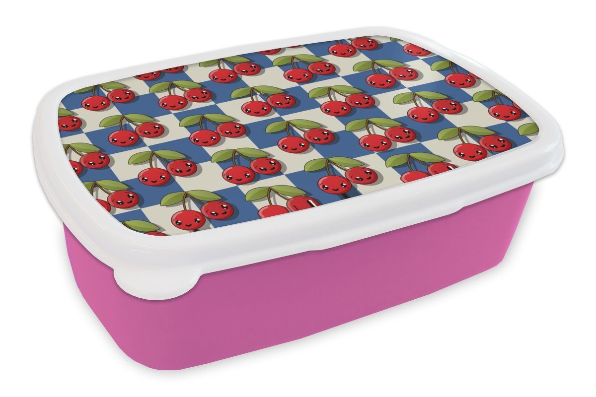 MuchoWow Lunchbox Mädchen - Kirsche - Essen - Muster - Mädchen - Kinder - Mädchen, Kunststoff, (2-tlg), Brotbox für Erwachsene, Brotdose Kinder, Snackbox, Mädchen, Kunststoff rosa