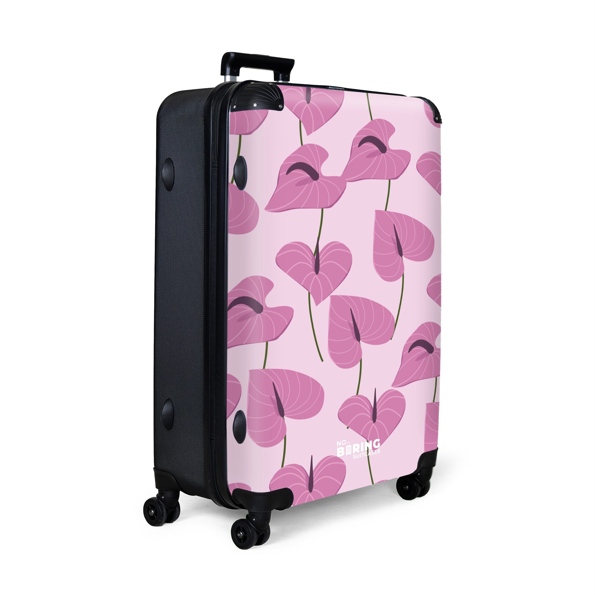 NoBoringSuitcases.com© Hartschalen-Trolley Rosa mit lila Blättern günstig online kaufen