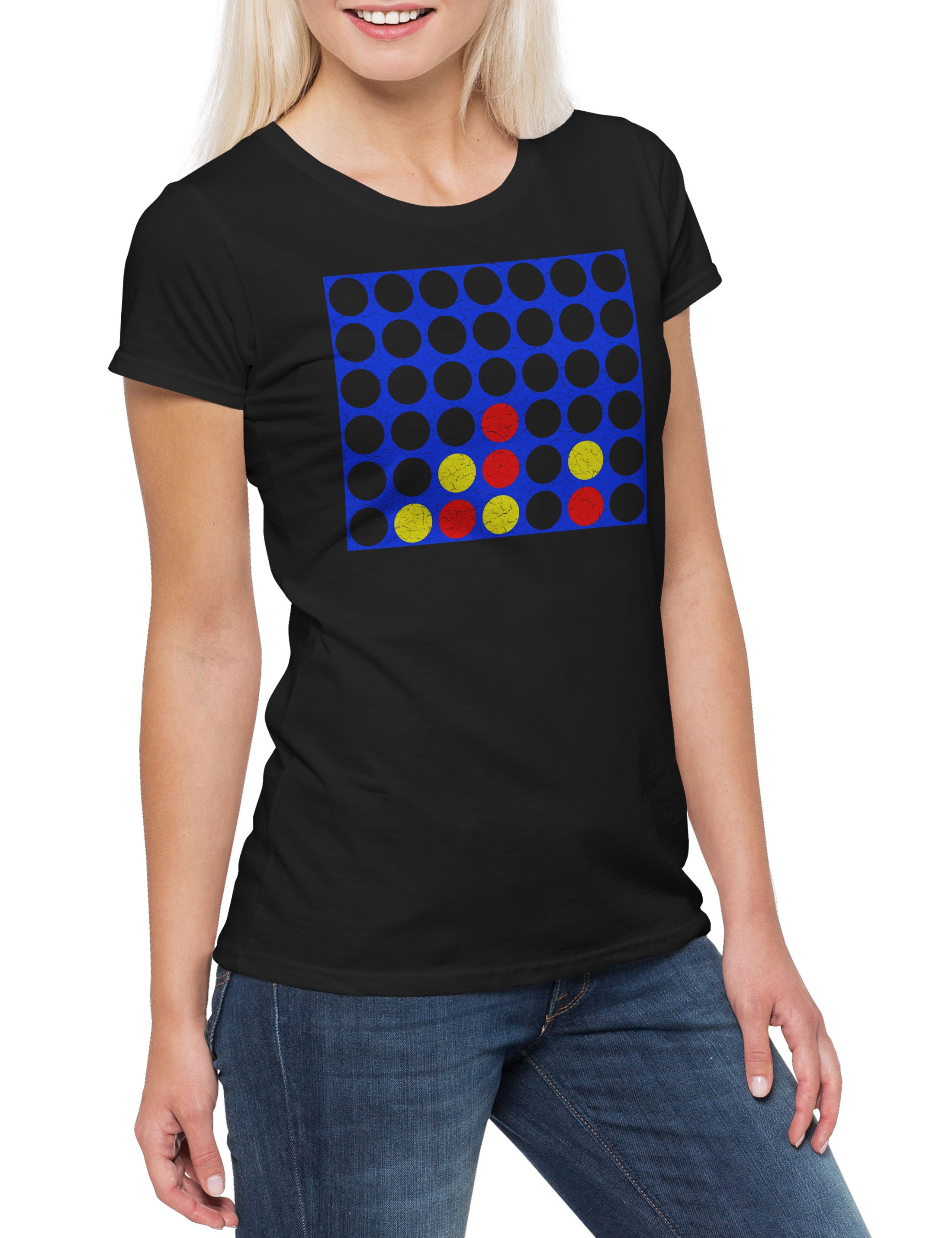 Print-Shirt Connect Four Board Damen T-Shirt Retro Geek Spiel Nerd Vier Captain's