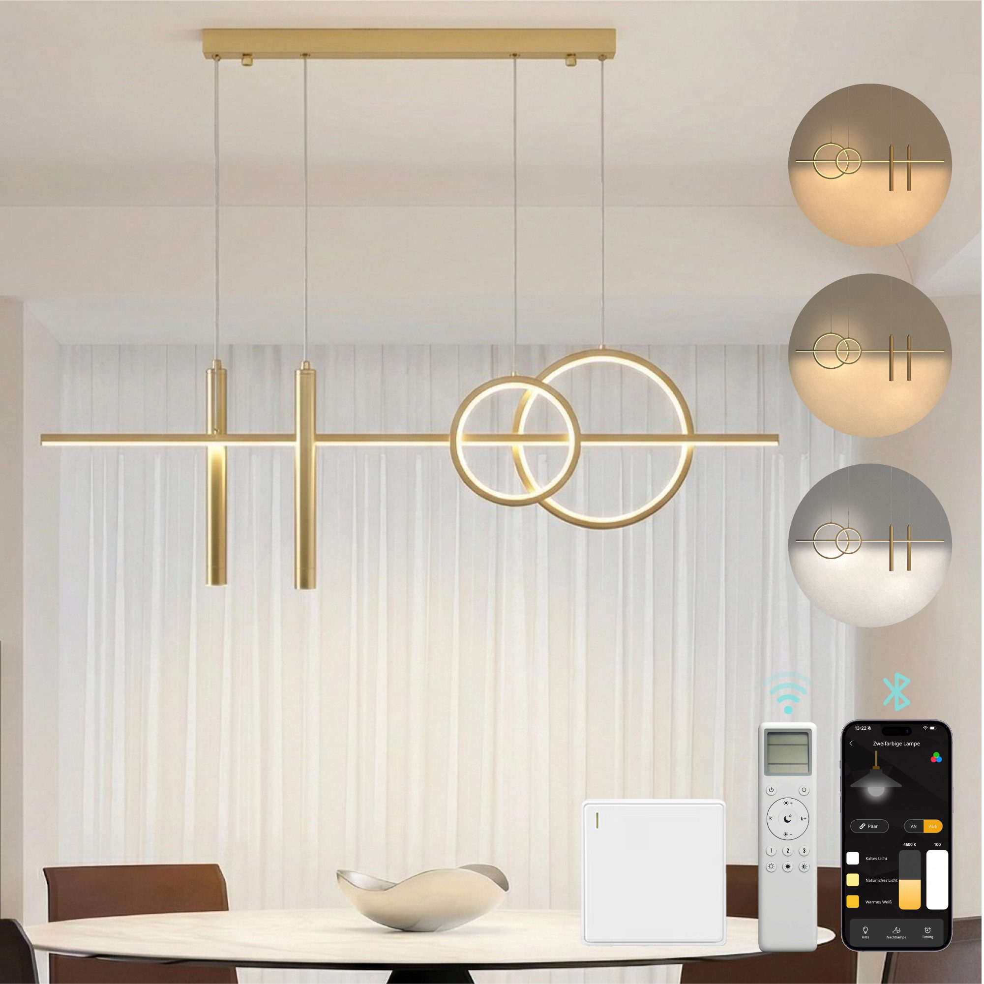 Mai & Mai LED Pendelleuchte LED-Hängelampe Linear design Hängeleuchte 100cm 30W Luvina-09, LED-Pendelleuchte, Drei Steuerungsarten