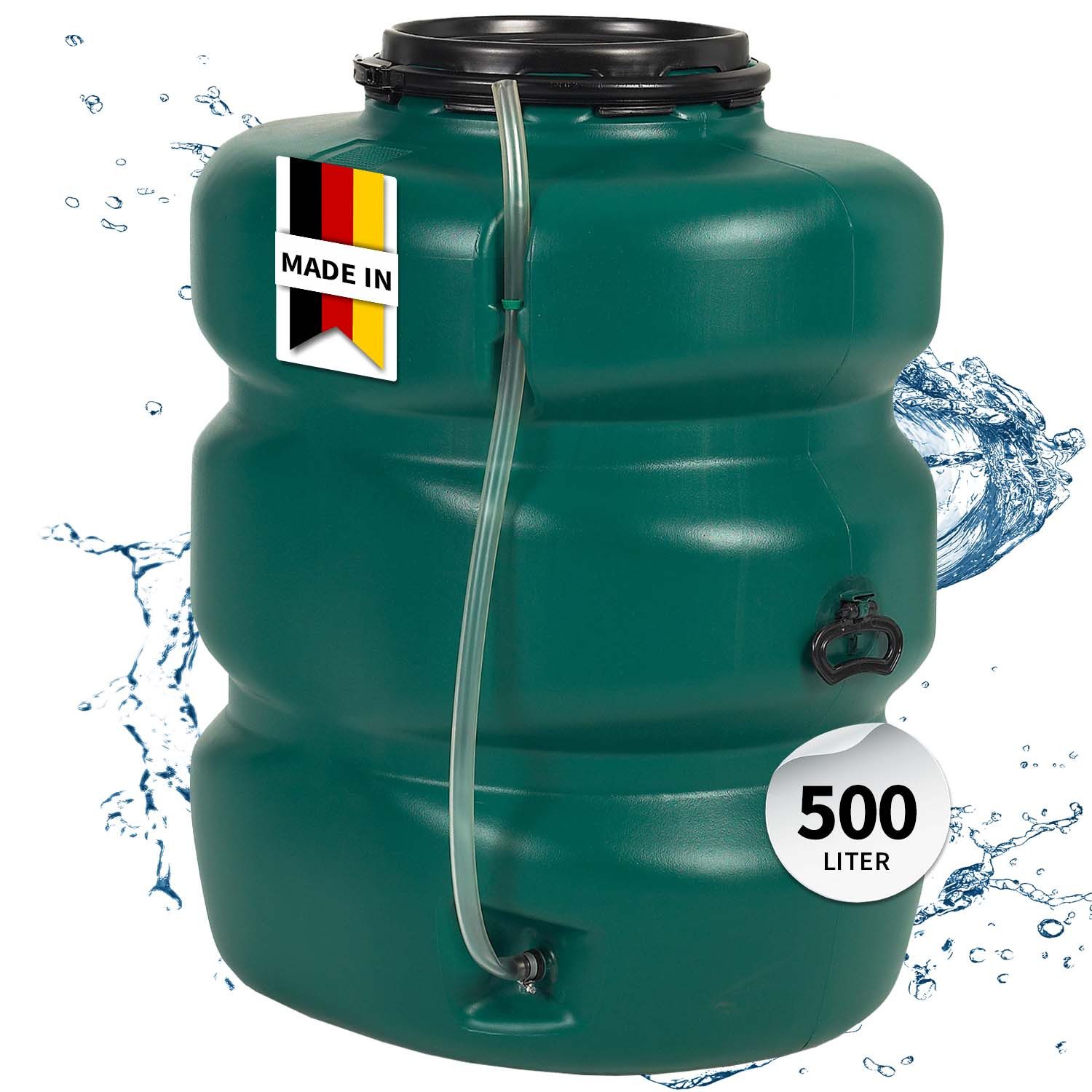 GARANTIA Regentonne Gartentank 500 Liter dunkelgrün inkl. Klarsichtschlauch