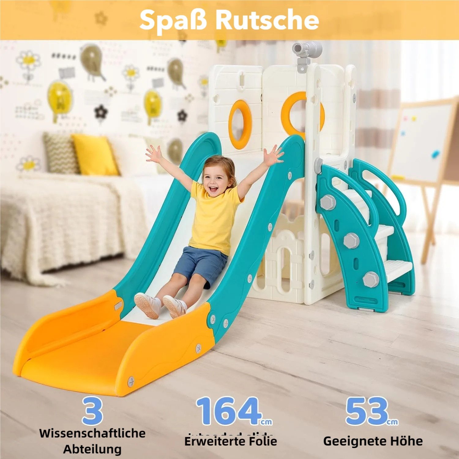 TLGREEN Rutsche 5-in-1 Kinderrutsche, Gartenrutsche Breite Stufen und Griffe, (Indoor und Outdoor Freistehende Rutsche), Kinderrutsche mit Schaukel, Klettergerü – Bild 5 von 5