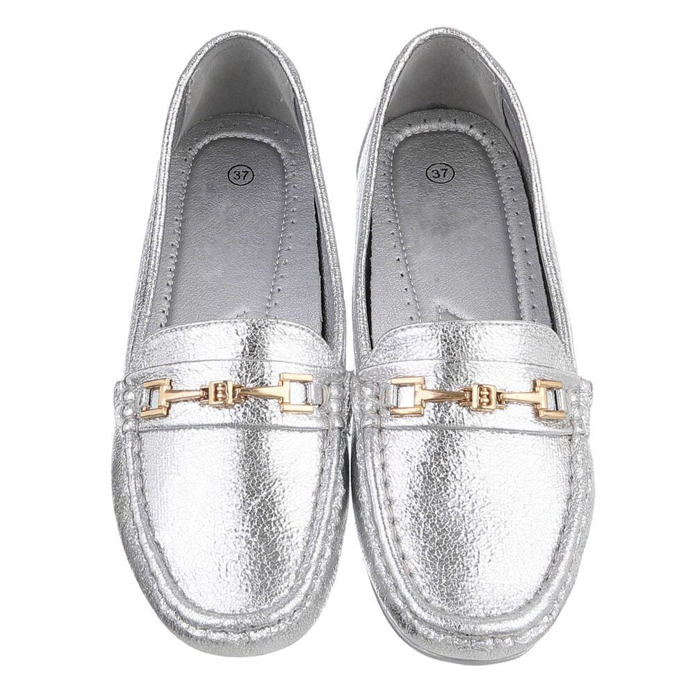 Ital-Design Damen Mokassin Slip-On Loafer mit Zierdetail Slipper (91261042) Flach Mokassins in Silber – Bild 4 von 5