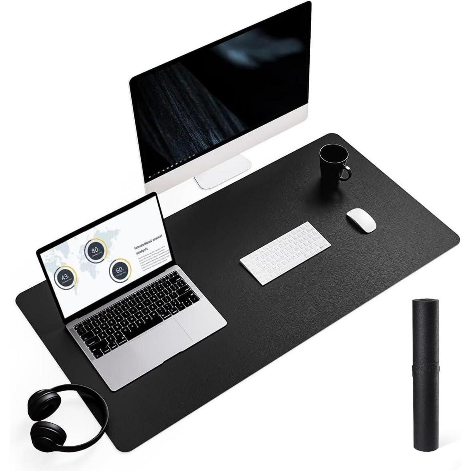 LuxusKollektion Schreibtischunterlage Großes Office Mousepad Schreibtischunterlage Leder Schwarz 90x43cm