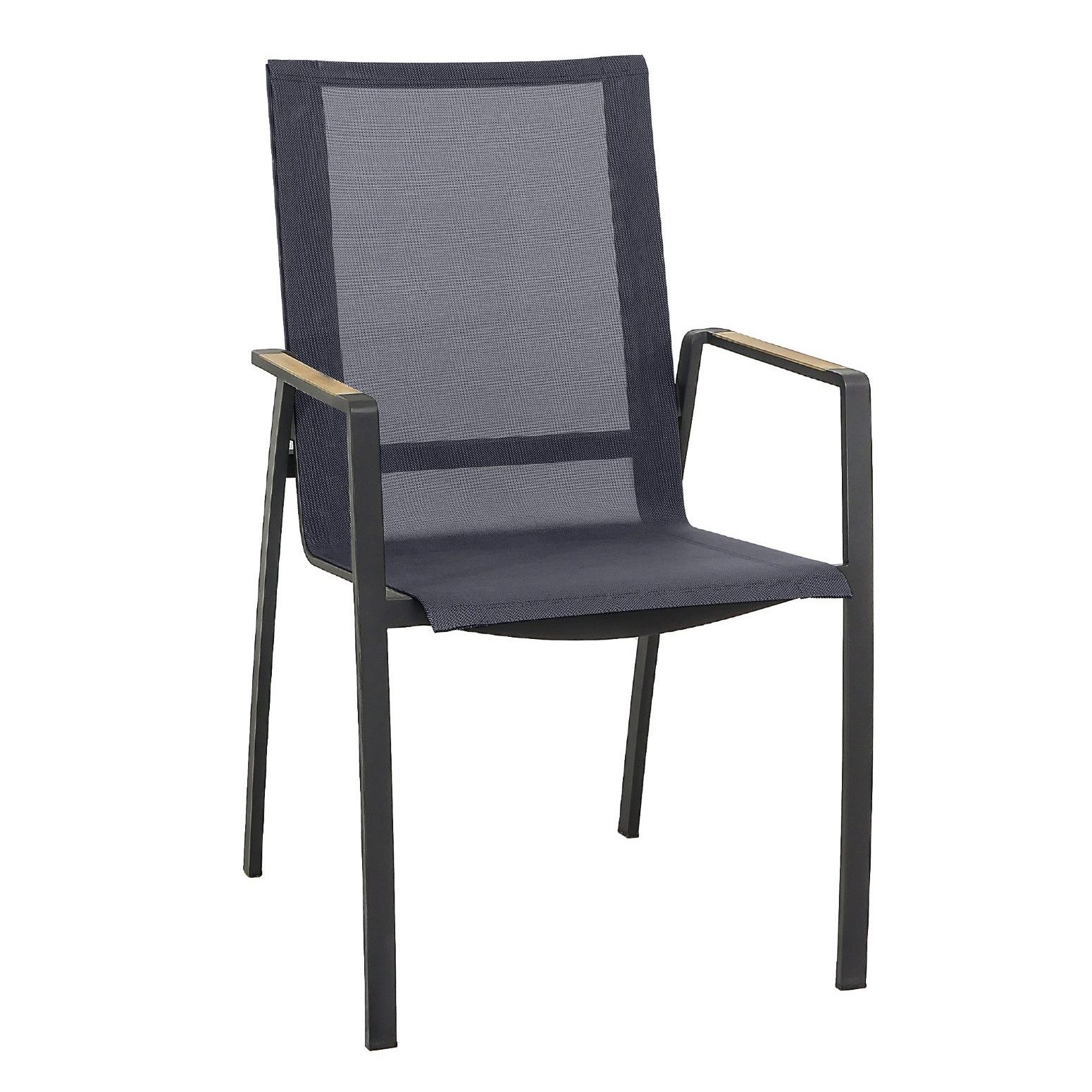 CASA DOMA Gartenstuhl Mineo, Stapelstuhl Edelstahl anthrazit/Sunproof®/Teak