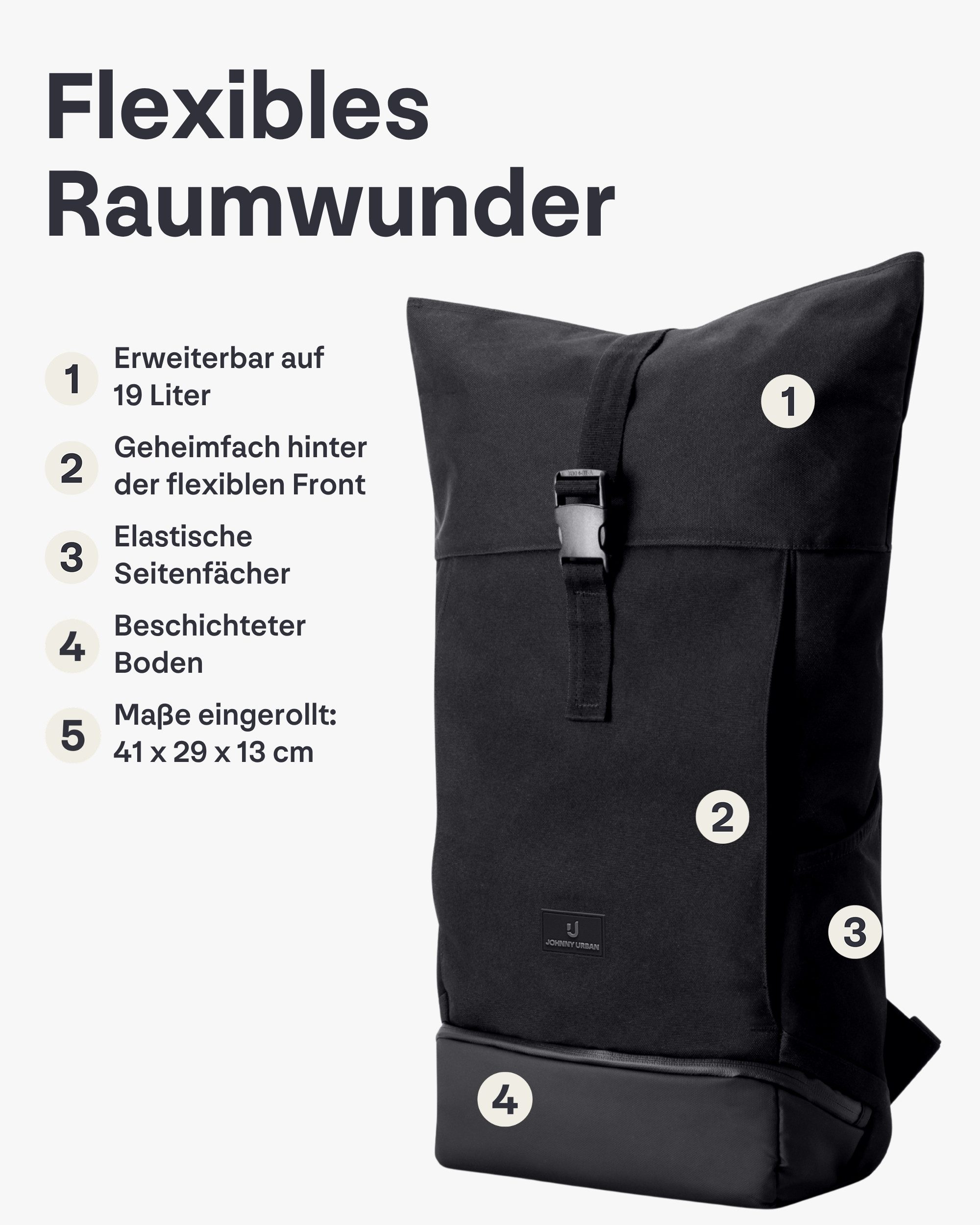 Johnny Urban Cityrucksack Allen Medium Rolltop mit Laptopfach (1-tlg), Wasserabweisend