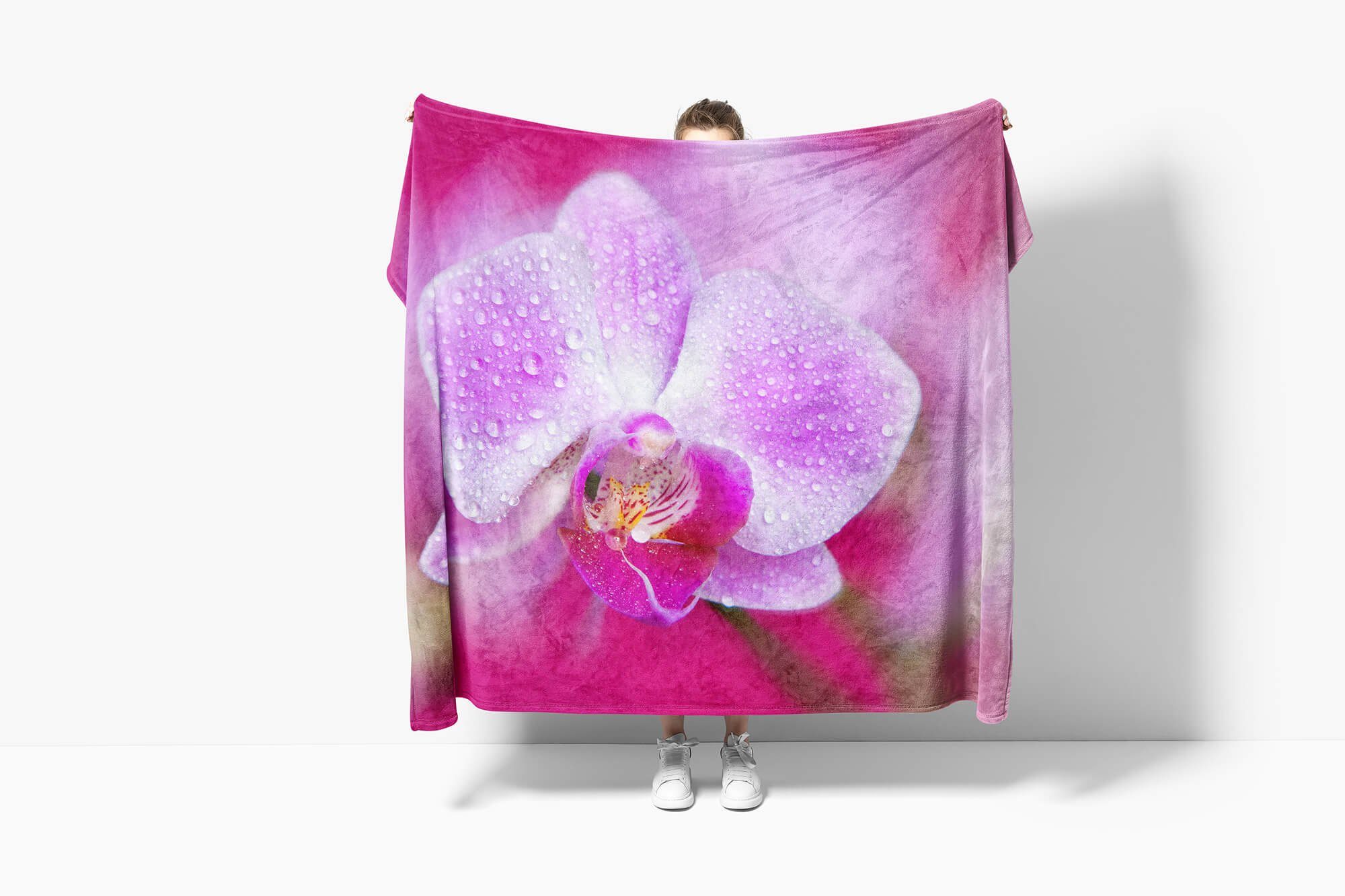 Handtücher Blü, Strandhandtuch Handtuch Saunatuch Handtuch Sinus Baumwolle-Polyester-Mix Orchidee Art Kuscheldecke Blume (1-St), mit Fotomotiv