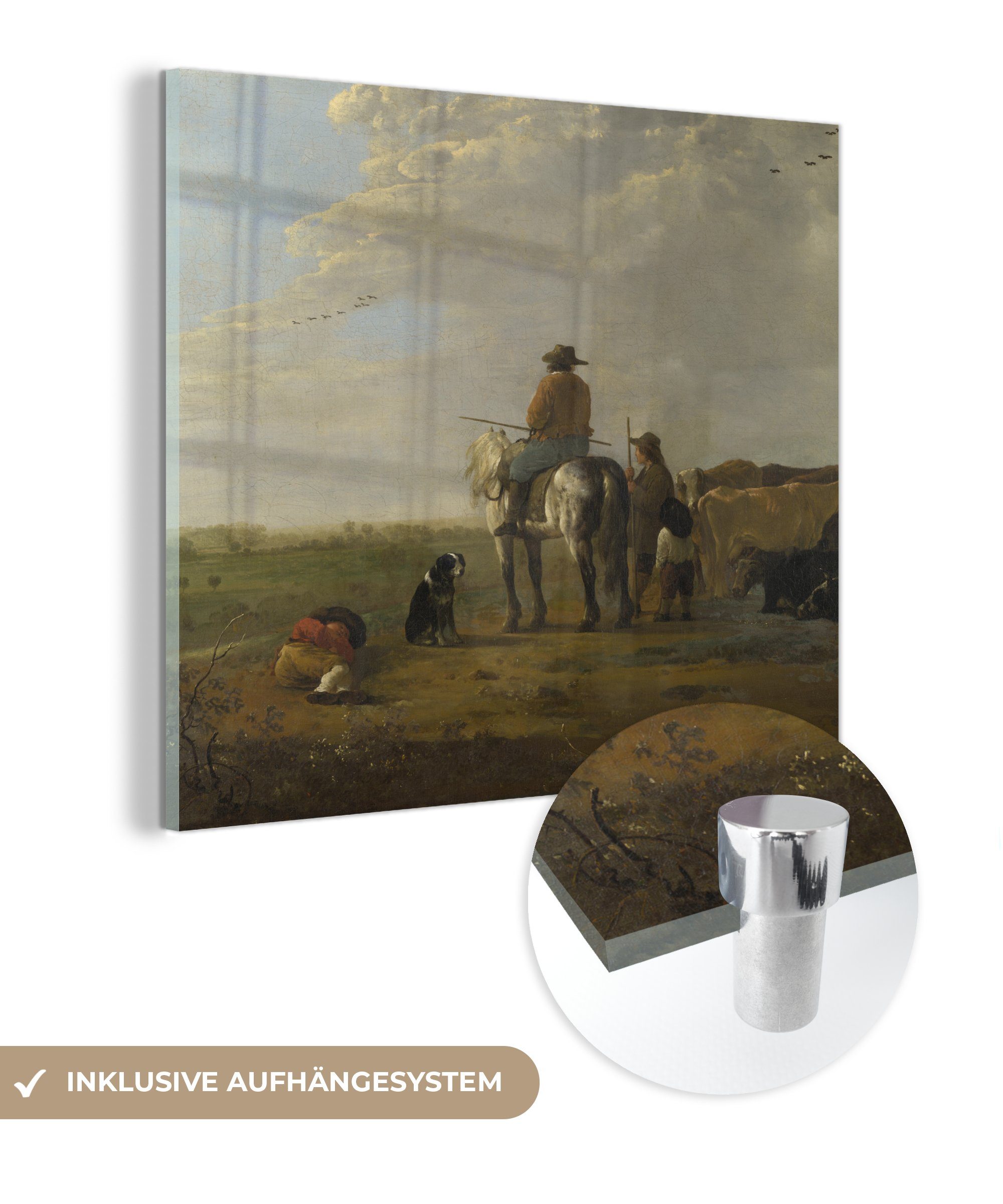 MuchoWow Acrylglasbild - Landschaft Foto Glas - Wandbild auf Bilder St), Aelbert Hirten (1 - Cuyp, Rindern Wanddekoration - Glasbilder und Glas auf mit Reitern