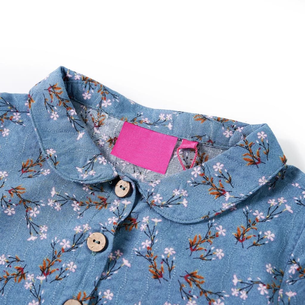 vidaXL Druckkleid Kinderkleid mit Langen Ärmeln Petrolblau 116