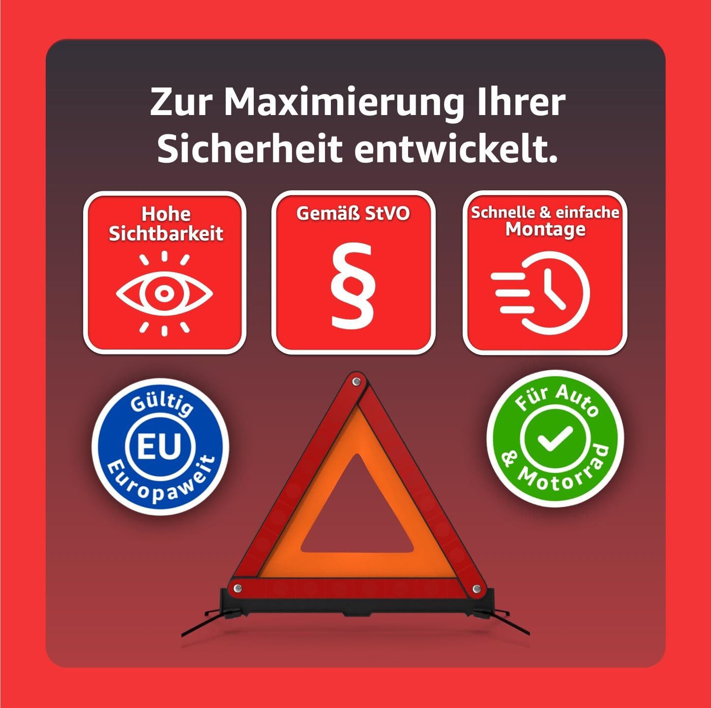 POWR Car Warndreieck Pannendreieck - Auto PKW Notfalldreieck StVO - Unfall ECE R27 2025, Packung, 1-tlg.