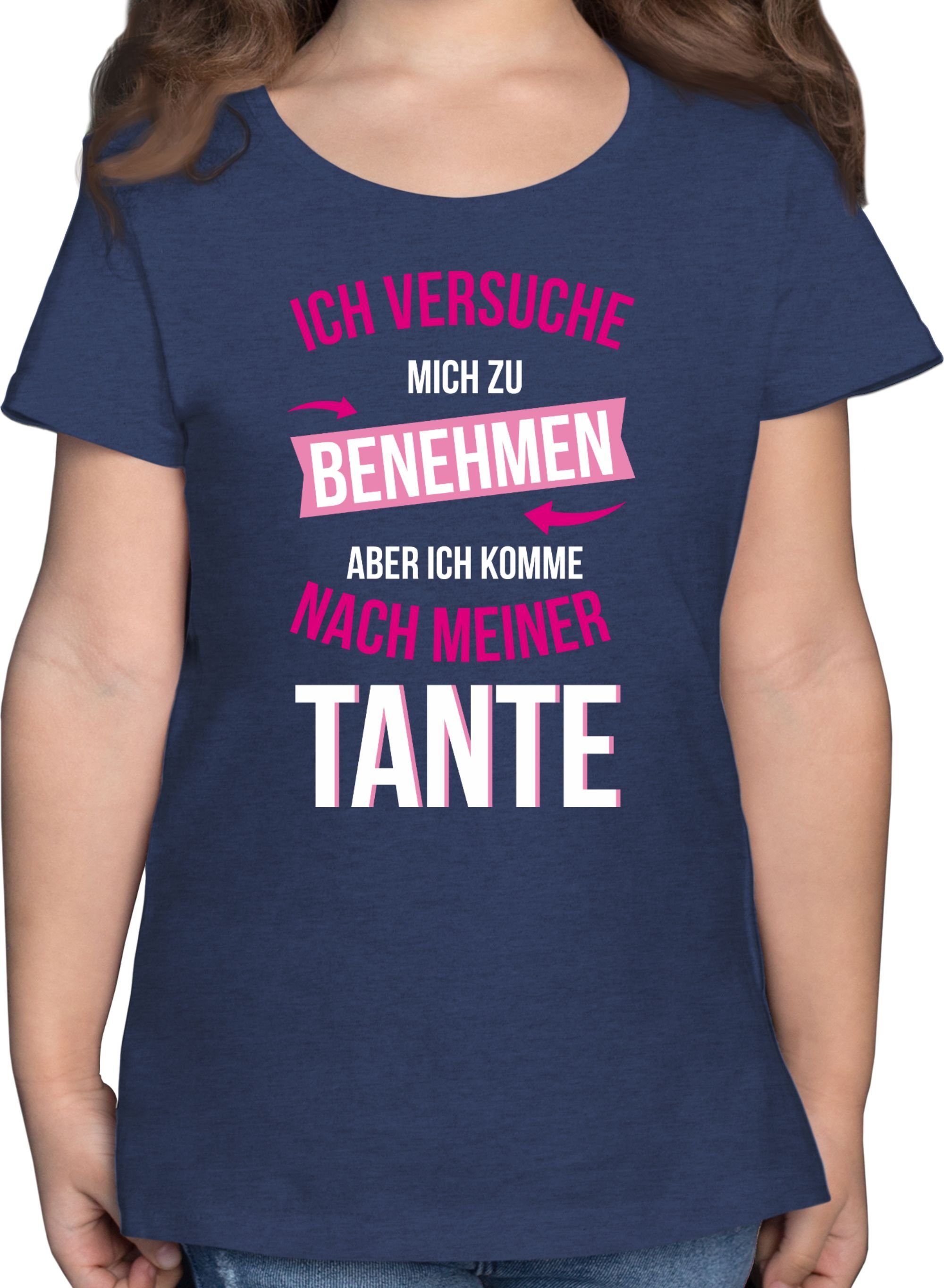 Shirtracer T-Shirt Ich versuche mich zu benehmen aber ich komme nach meiner Tante Statement Sprüche Kinder 3 Dunkelblau Meliert