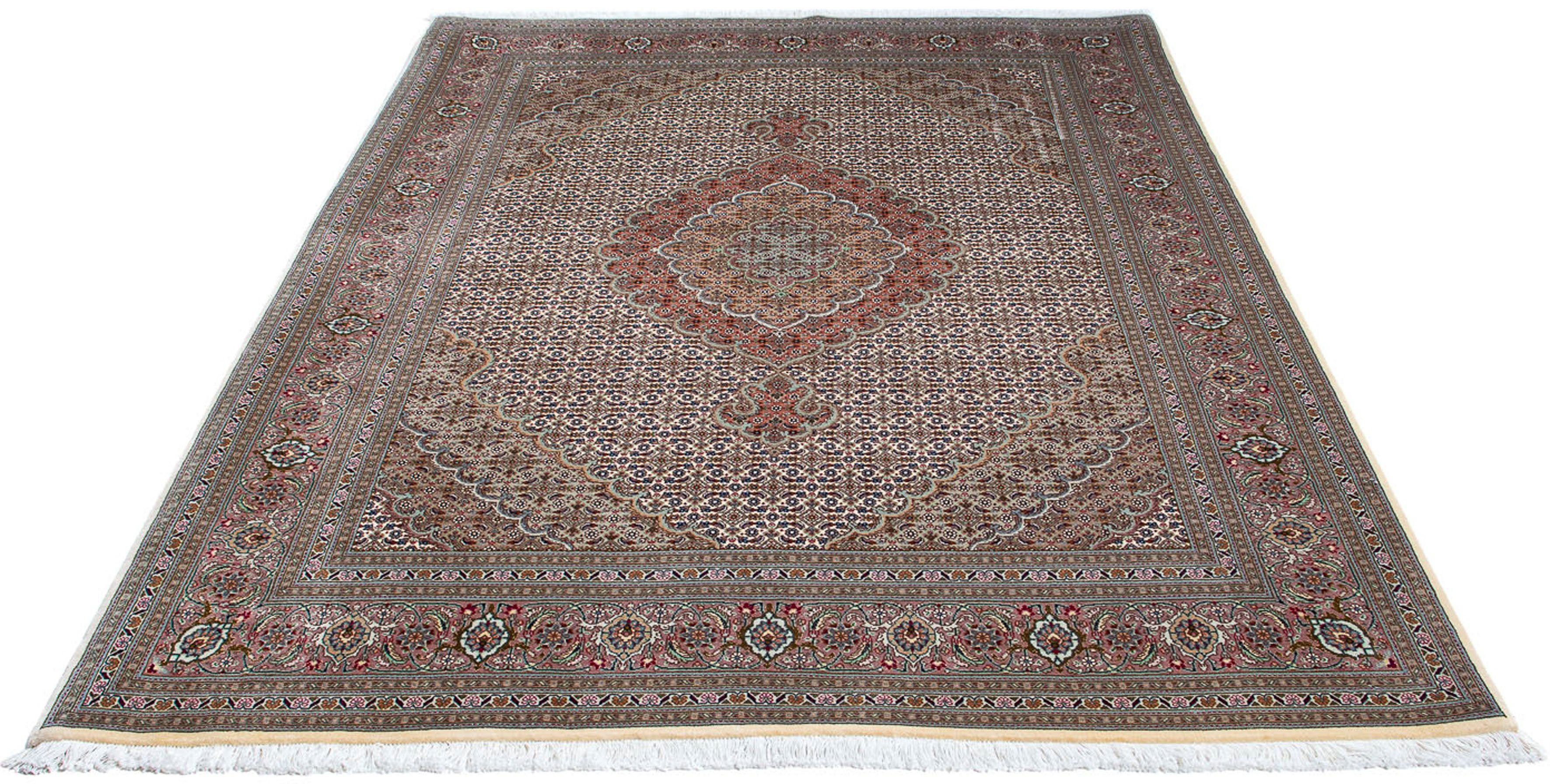 Orientteppich Perser - Täbriz - 220 x 153 cm - beige, morgenland, rechteckig, Höhe: 10 mm, Wohnzimmer, Handgeknüpft, Einzelstück mit Zertifikat