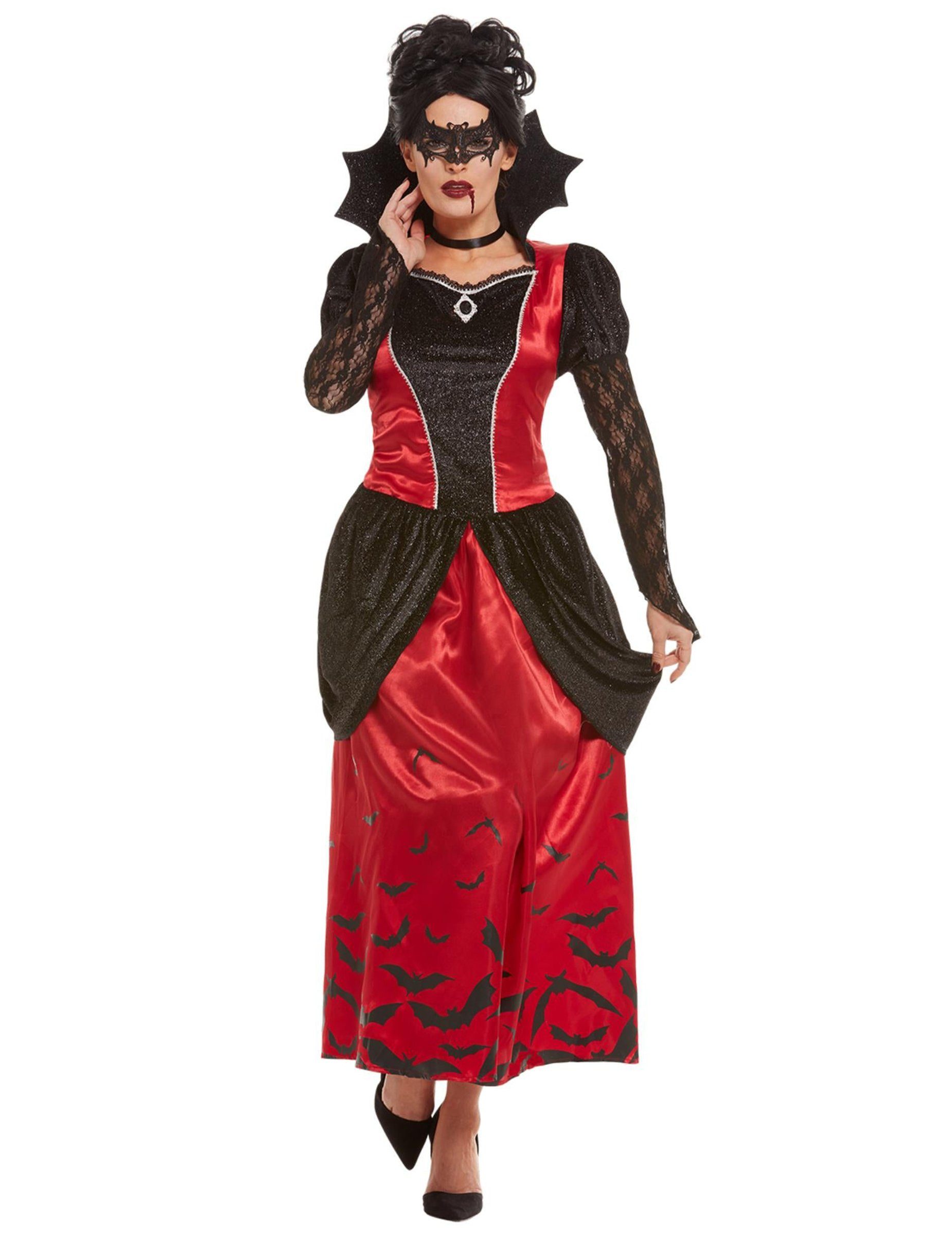 Kostüm Vampir-Kostüm für Damen mit Maske Halloween-Kostüm schwarz-rot