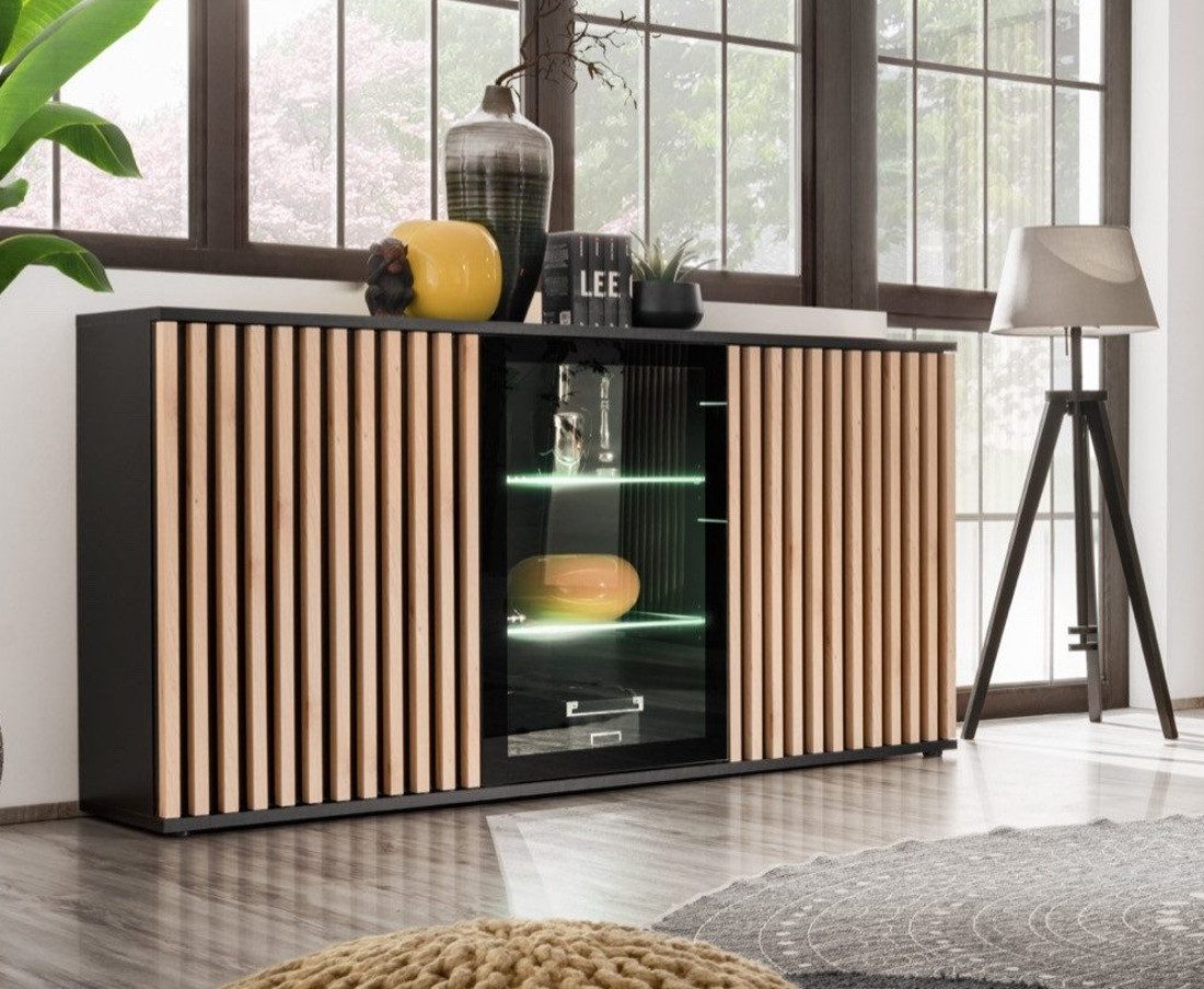 Furn.Design Sideboard Morgan (Kommode in schwarz mit 3D Lamellen Eiche, 163 günstig online kaufen