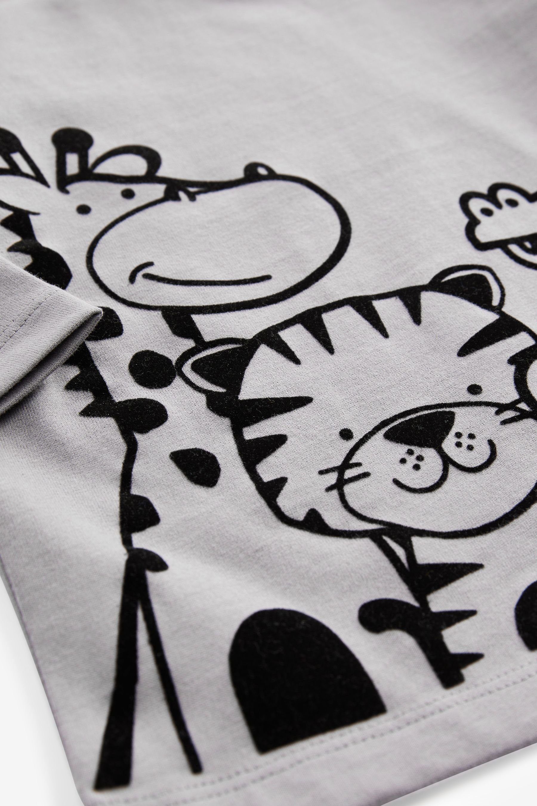 Linear Animals T-Shirt mit Grey Langärmeliges (1-tlg) Langarmshirt Motiv Next