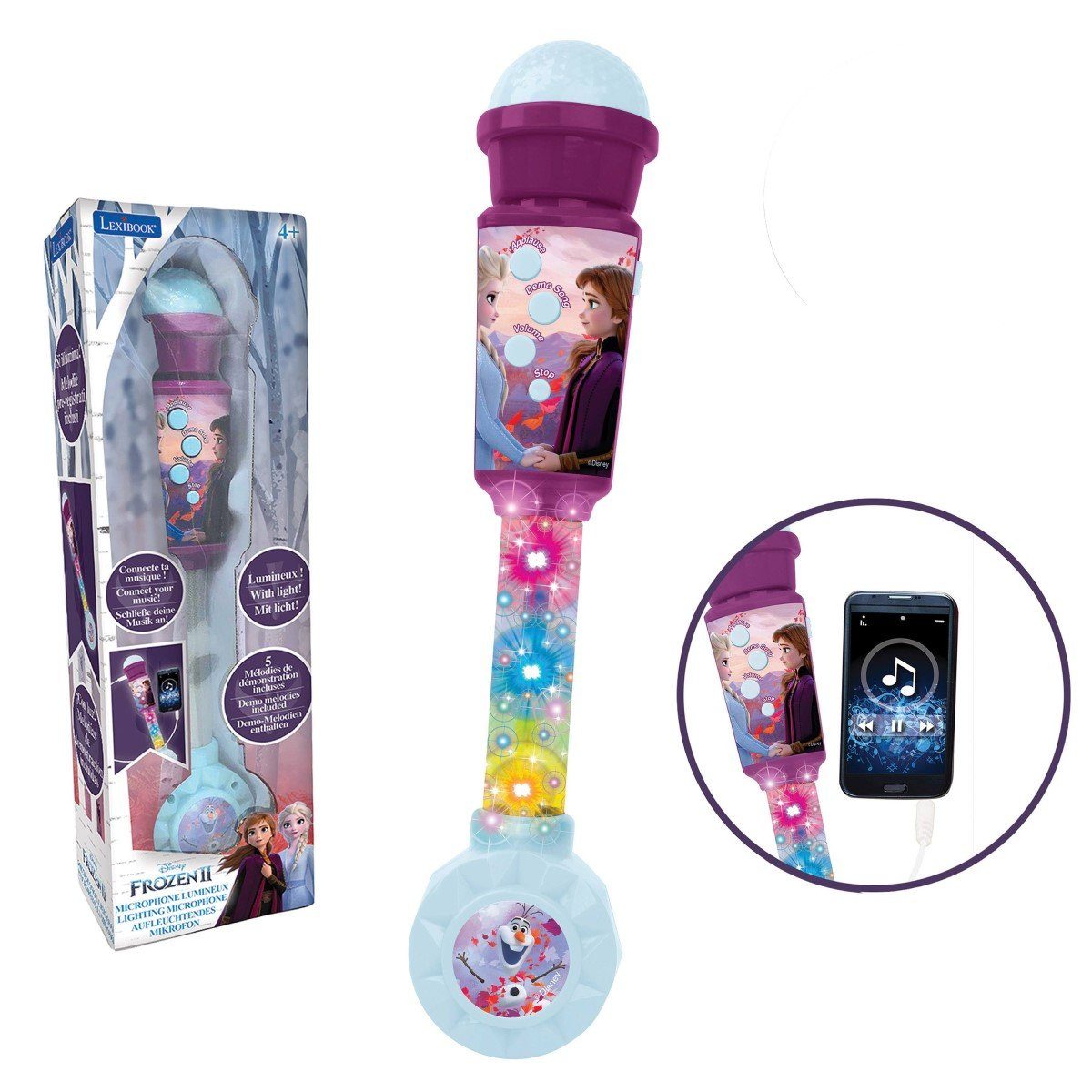 Lexibook® Disney Die Eiskönigin Mikrofon mit Licht und Lautsprecher Elsa  Anna CD-Player, Ein blinkendes Disney die Eiskönigin Mikrofon für angehende  kleine Sänger