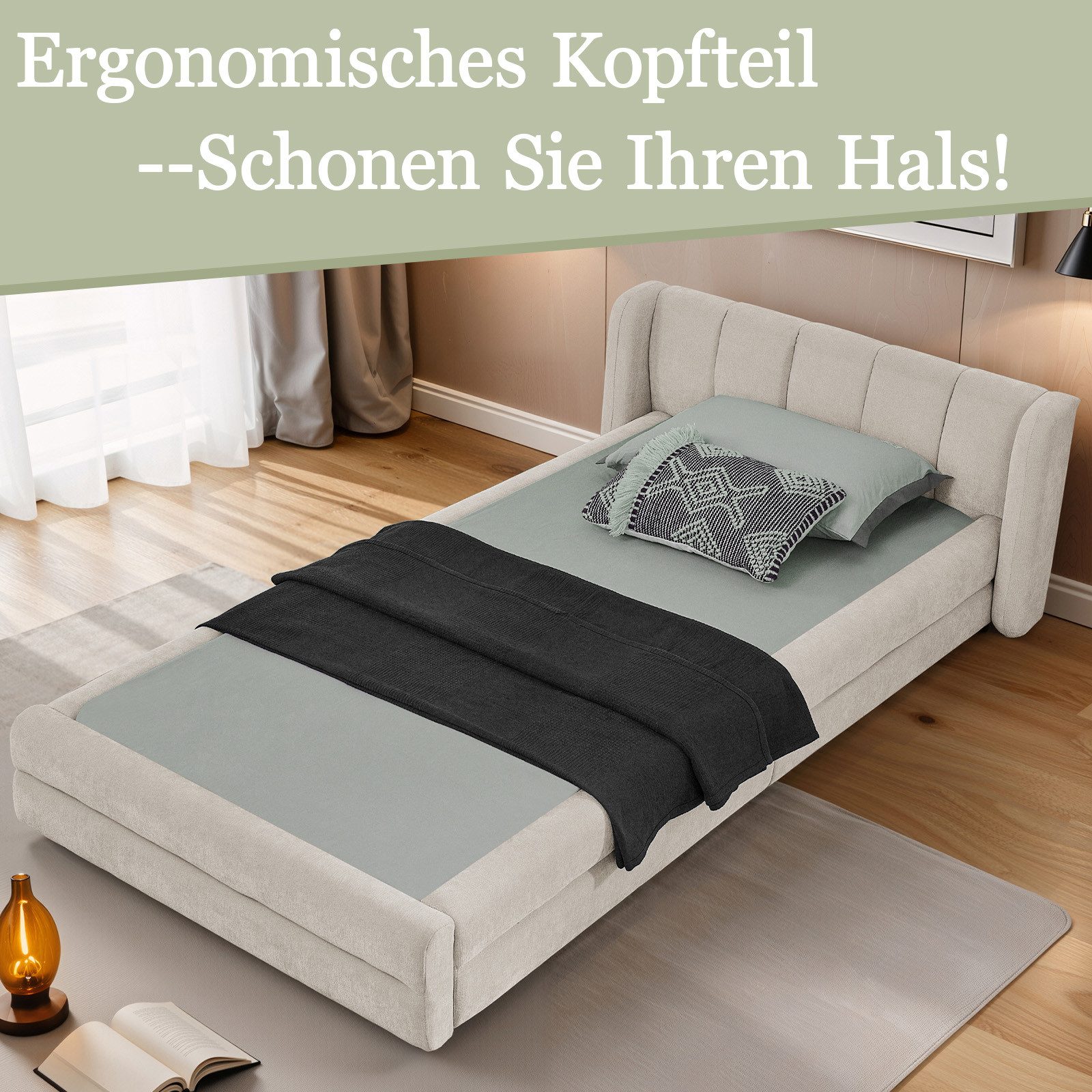HAUSS SPOLE Polsterbett 90×200 Jugendbett Kinderbett ohne Matratze Chenillestoff