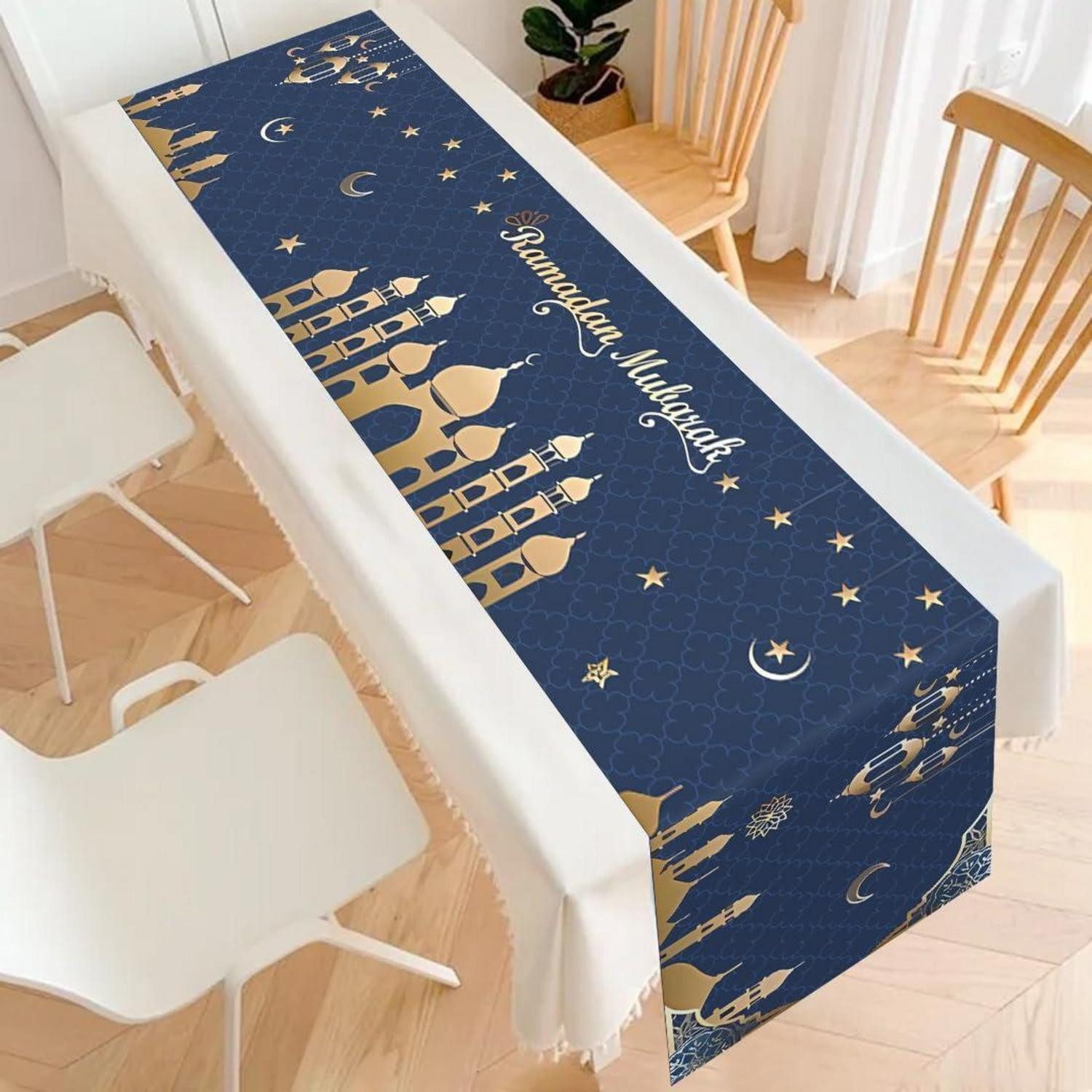 LuxusKollektion Tischläufer Tischläufer Ramadan Stern Mond Blau Gold (1-tlg)