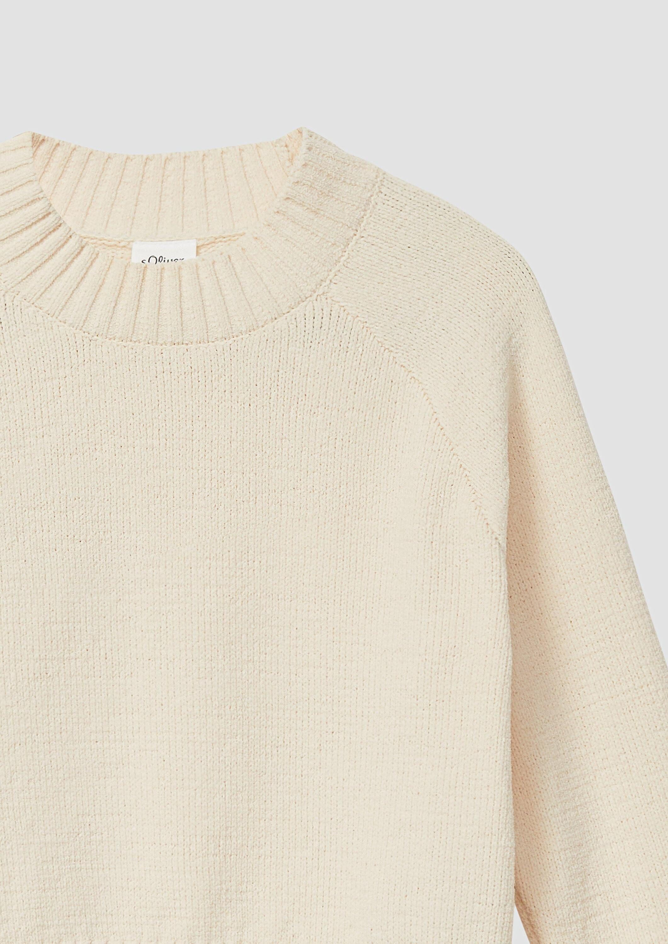 s.Oliver Longpullover Strickpullover Loose Fit Strickpullover mit Stehkragen aus Chenille-Garn