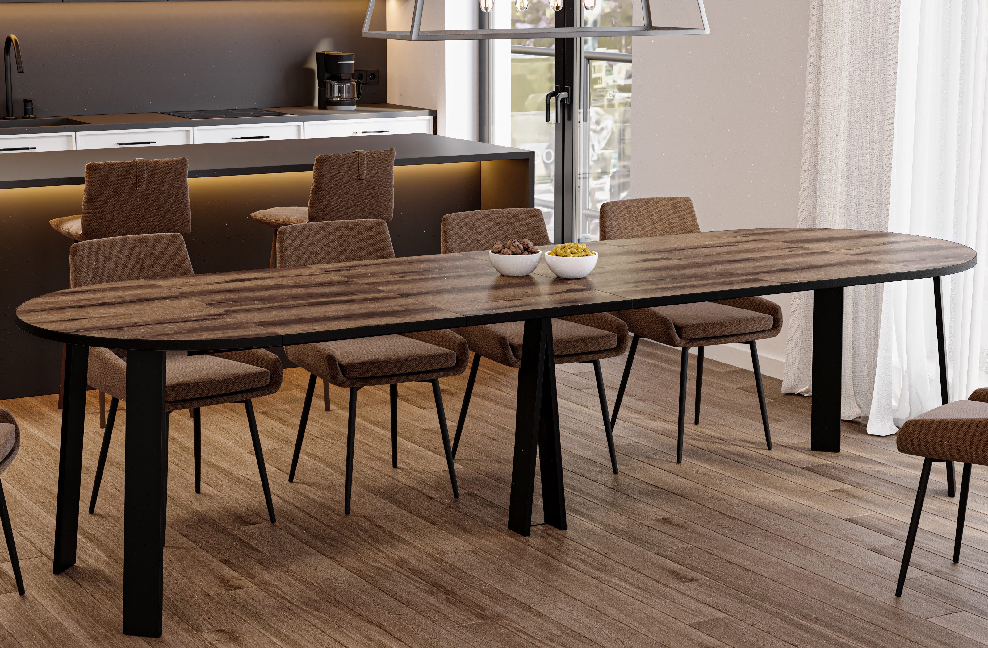 Endo-Moebel Esstisch XXL "Mars" 100-312cm ausziehbar, runder erweiterbarer günstig online kaufen