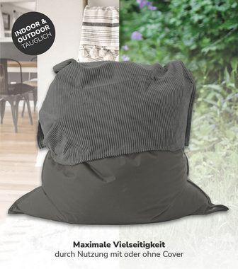 mokebo Sitzsack Der Große (mit Cord Cover), Bean Bag mit Cord Bezug, Riesensitzsack oder Bodenkissen in Anthrazit