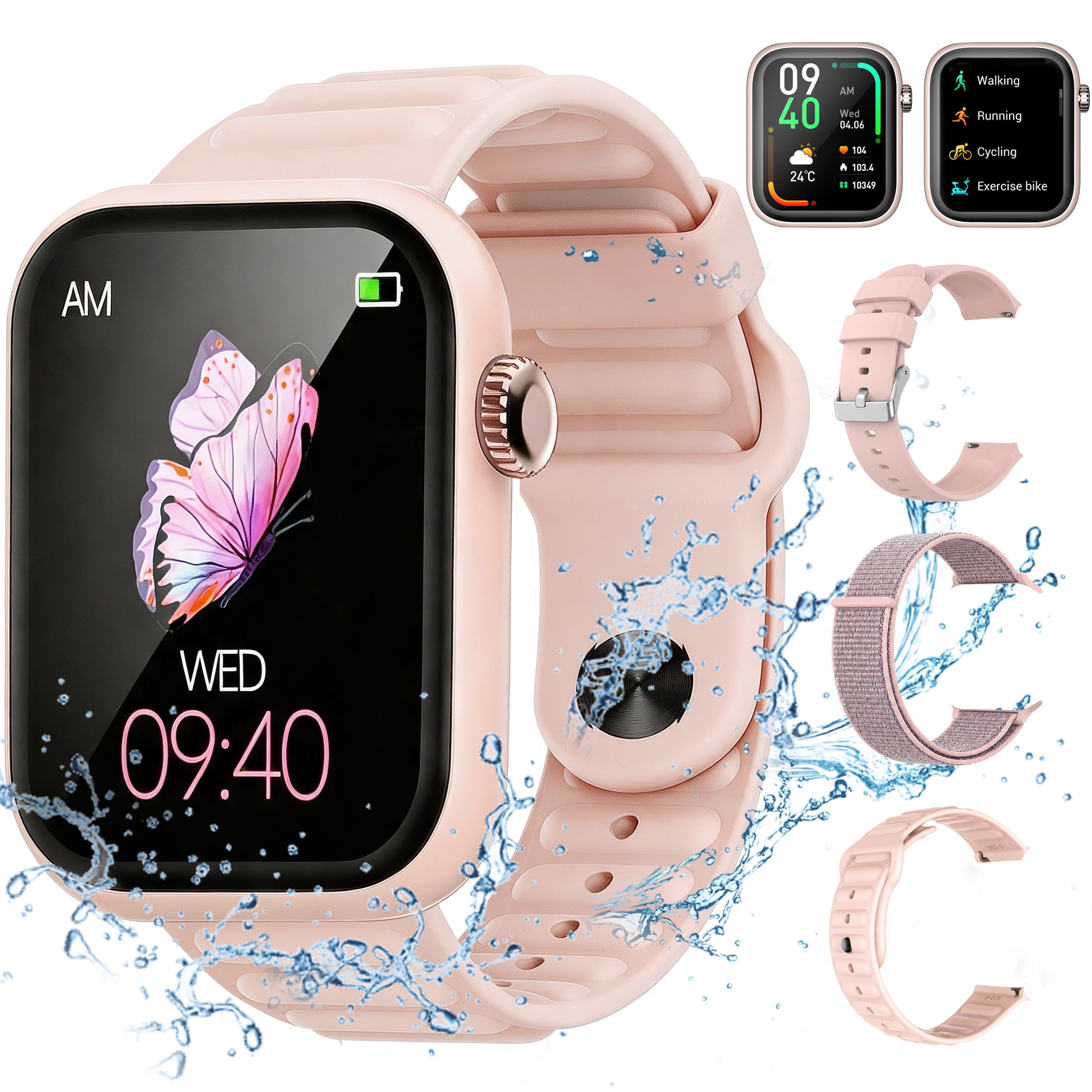 Vornix Smartwatch Damen Herren, Fitness Uhr mit Anruffunktion Smartwatch, Fitness Tracker, Aktivitätstracker, Schlaftracker für Alltag und Sport, 1,85 Zoll HD, 3 Armbänder, IP68, 100+ Sportmodi, bis 7 Tage
