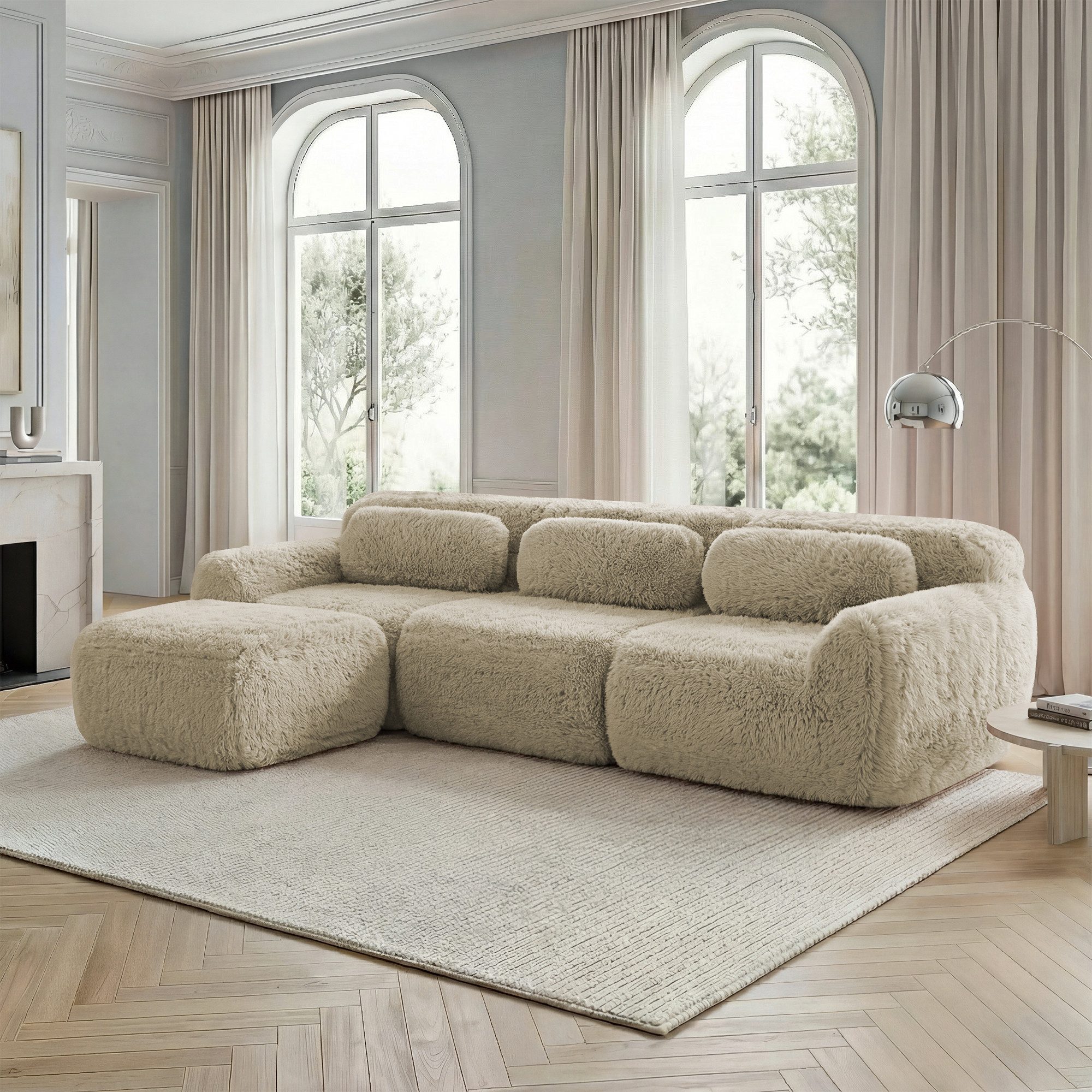 Odikalo Sofa Ecksofa Schlafsofa Modulares Sofa, Plüschstoff, L-förmiges modulares Sofa, Plüschstoff, rahmenloses Tiefsofa, keine Montage, mit Kissen. Weich, hochelastischer Schaumstoff, rutschfester Boden, geeignet für Wohnzimmer, Schlafzimmer