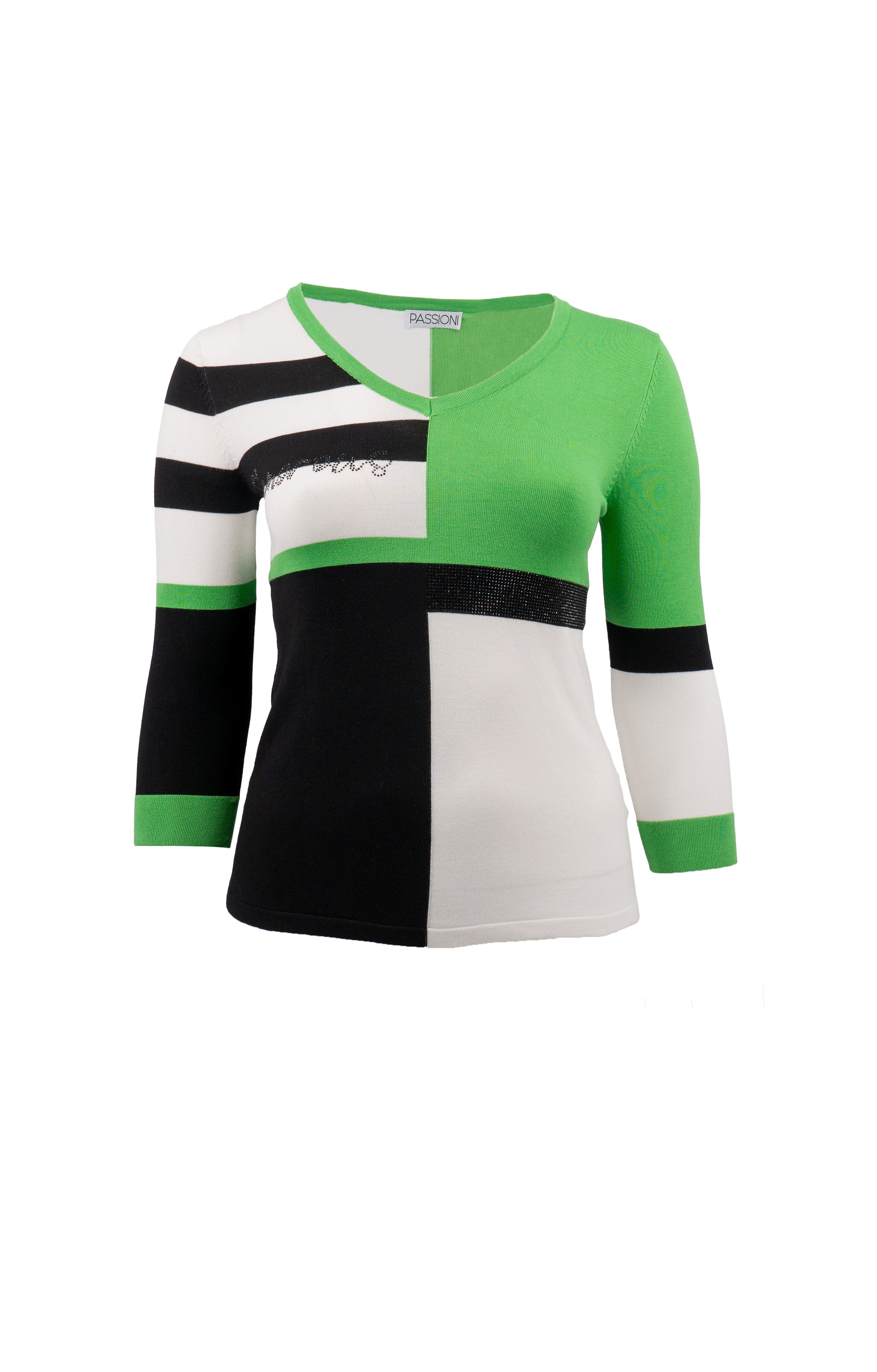 Passioni Strickpullover im Color Block-Design mit Strassdetails