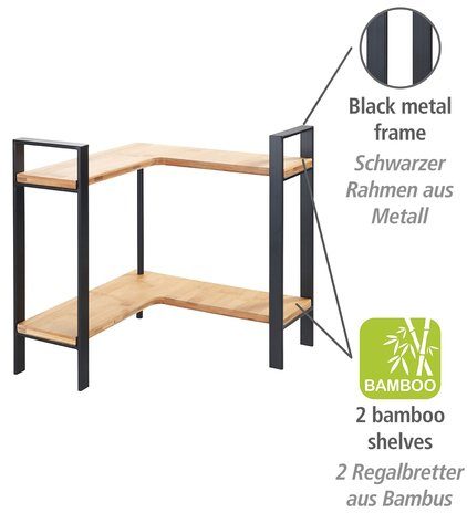 WENKO Küchenregal Modell Lou, 2 Ablagen aus Bambus, stehendes Küchen-Eckregal für die Arbeitsplatte
