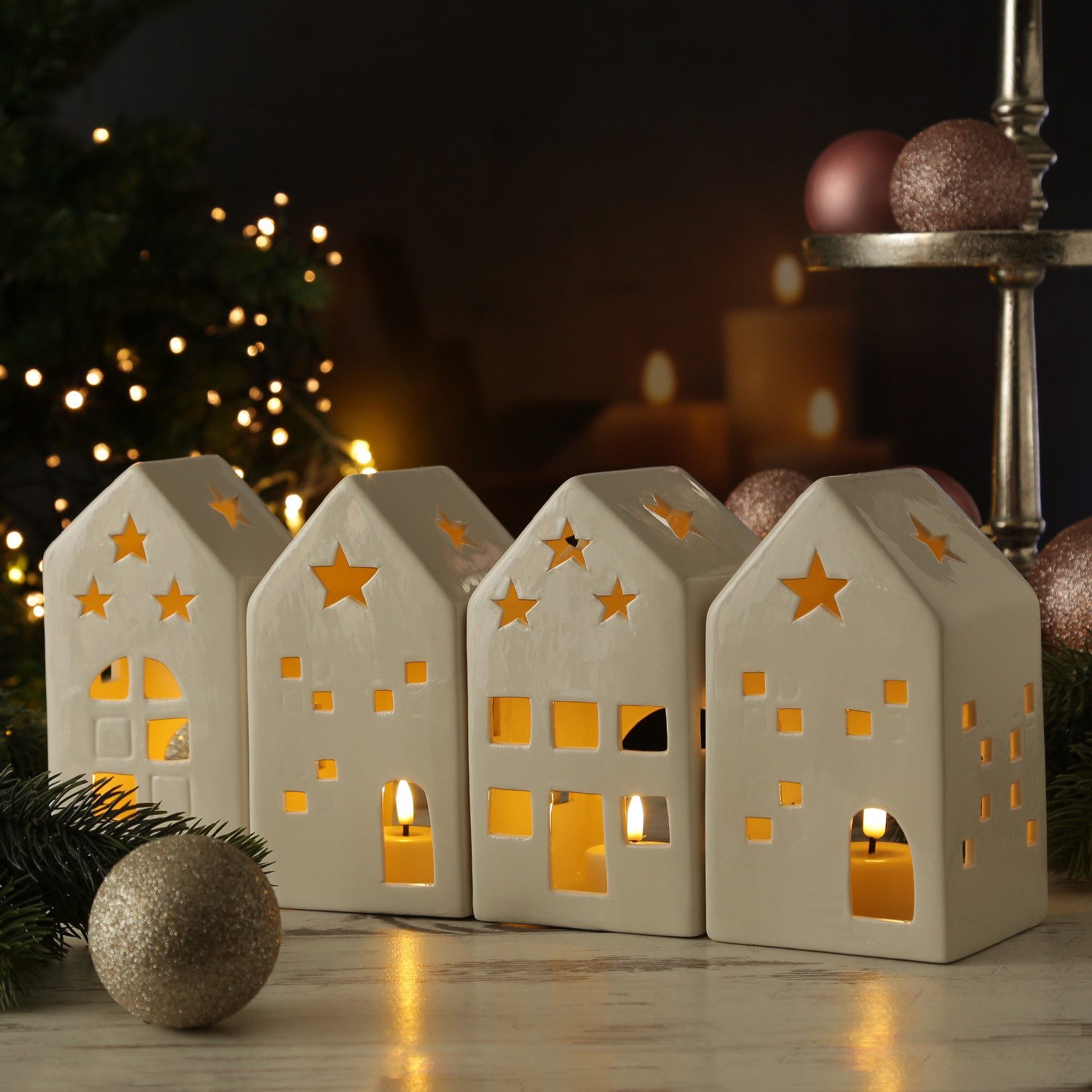 MARELIDA Teelichthalter Teelichthalter Lichterdorf Windlicht Lichthaus weiß günstig online kaufen