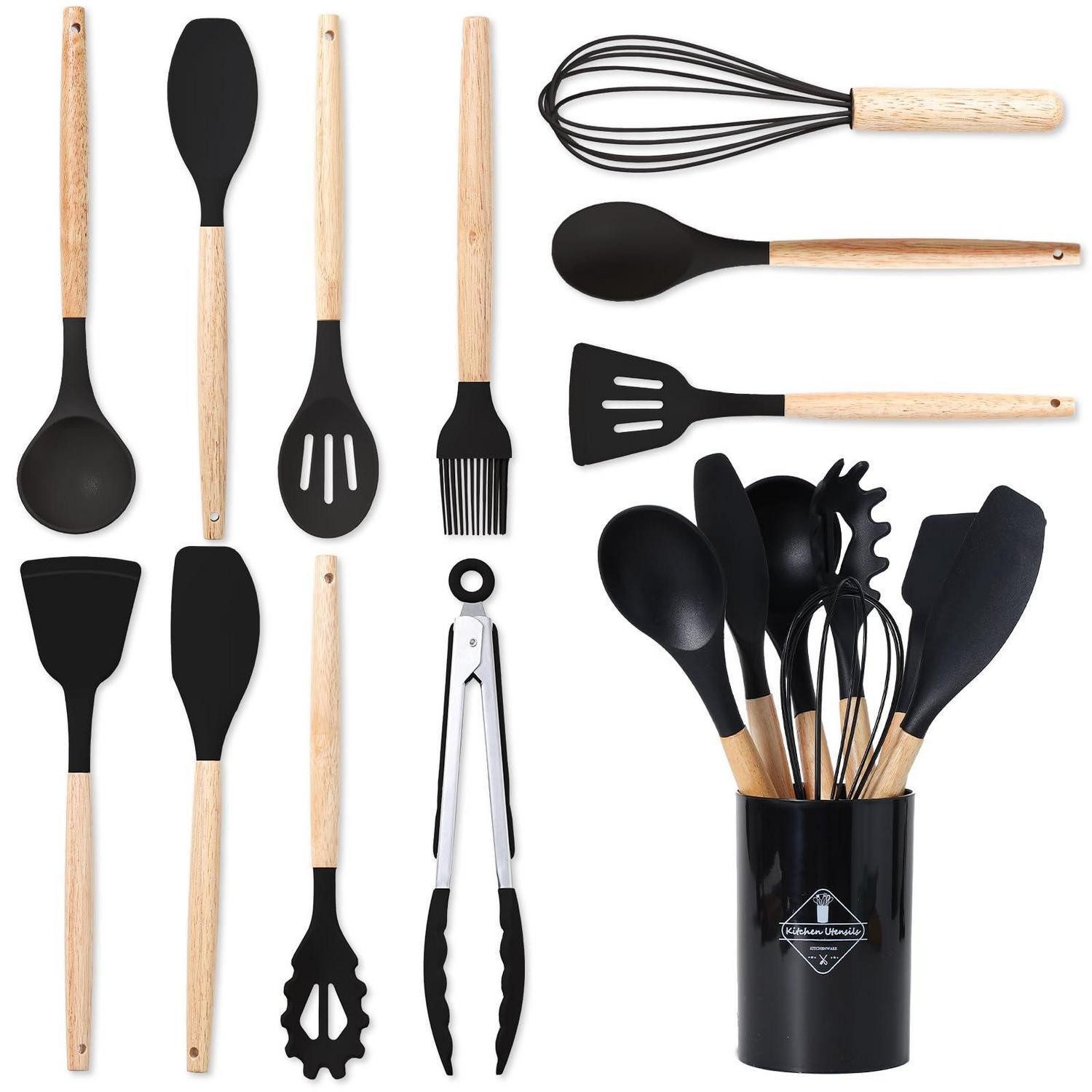 LuxusKollektion Küchenspachtel Küchenhelfer Set Silikon 12tlg Schwarz