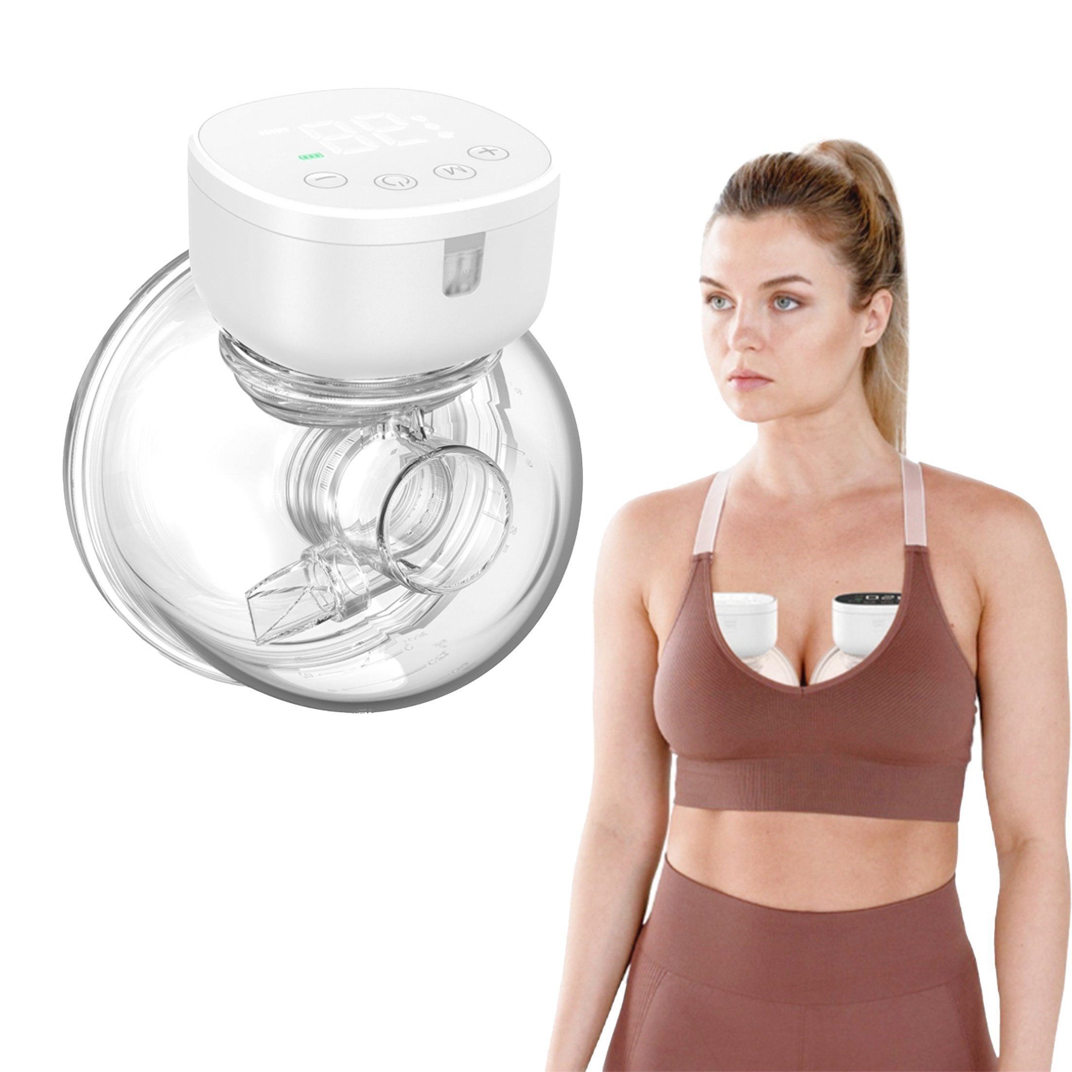 feinlux Elektrische Milchpumpe Elektrische Milchpumpe,Wearable Painless Breast Pumps, Set, Natürliche Zitzen, Kappen, Elektrische Milchpumpe, 3 große Modi, jeweils 9 Stufen. Freihändig Rückfluss-Schutzdesign
