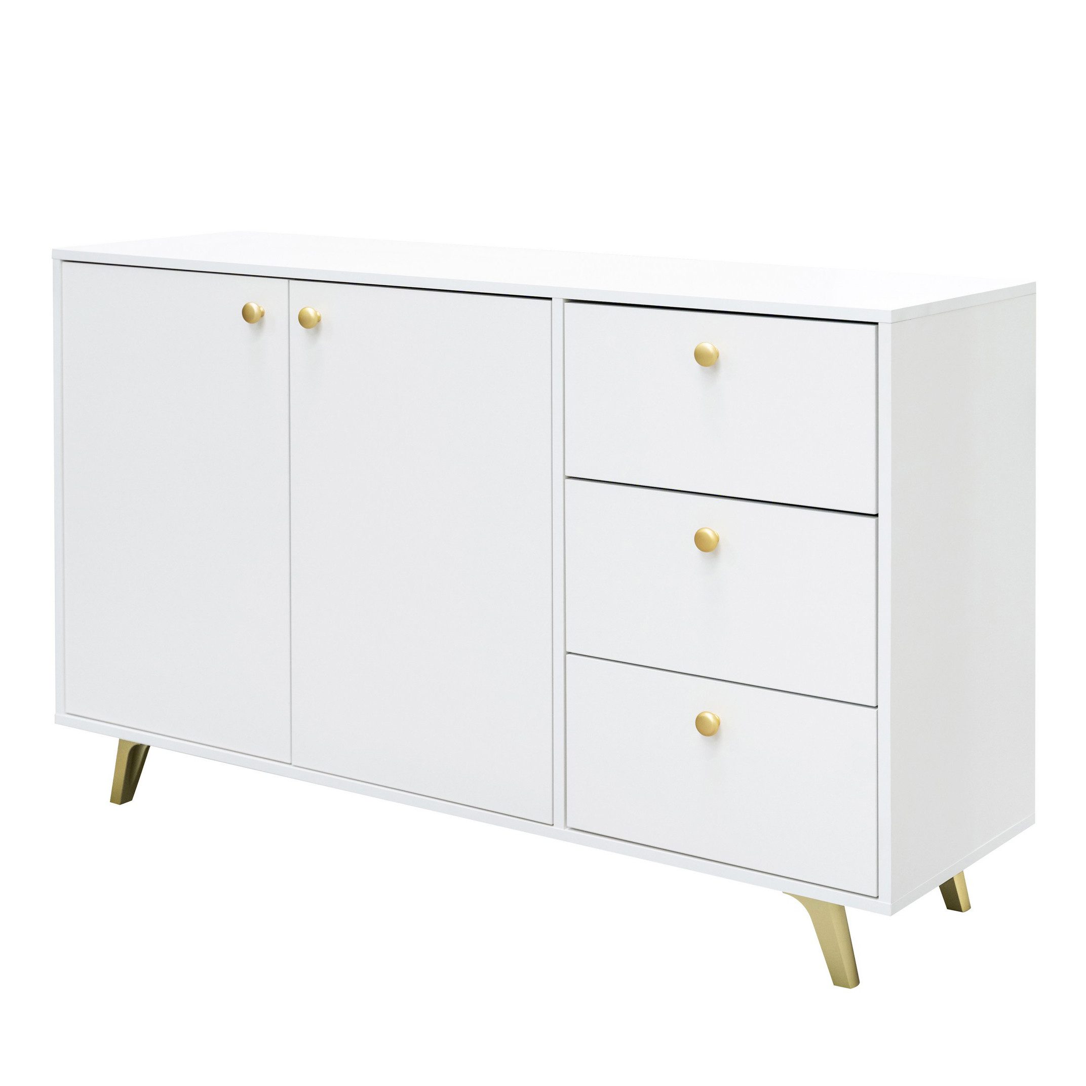 Masseno Kommode GALIO 140 cm Sideboard mit 4 Türen Weiß