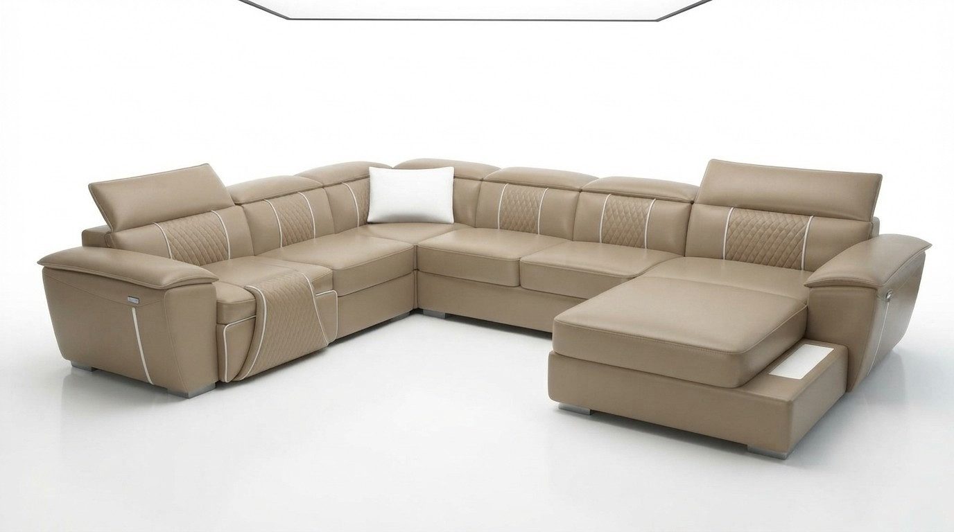 Xlmoebel Ecksofa U-Form Sofa aus Leder und Stoff in modernem Design, U-Form Ecksofa, Hergestellt in Europa