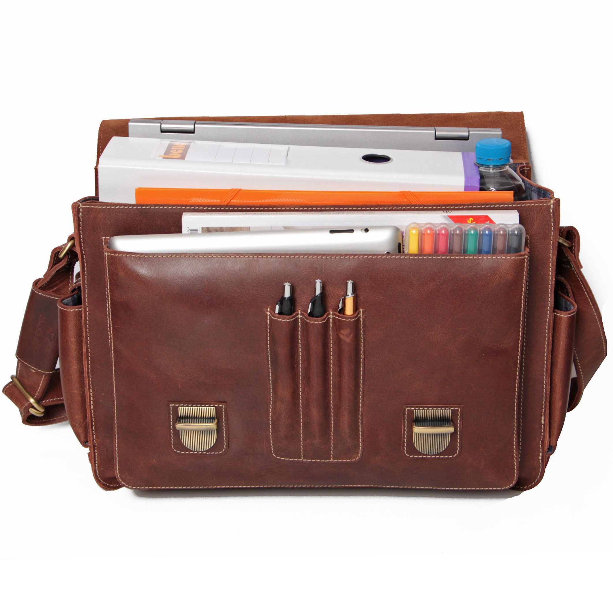 ALMADIH Aktentasche Leder Herren Businesstasche 17 Zoll Lehrertasche Unitasche Braun